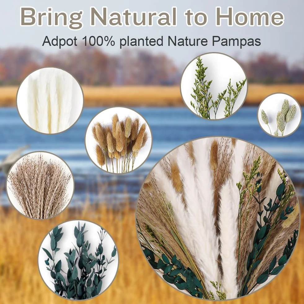 HOTUT naturalna trawa pampasowa 65 sztuk suszone kwiaty bukiet dekoracja Boho