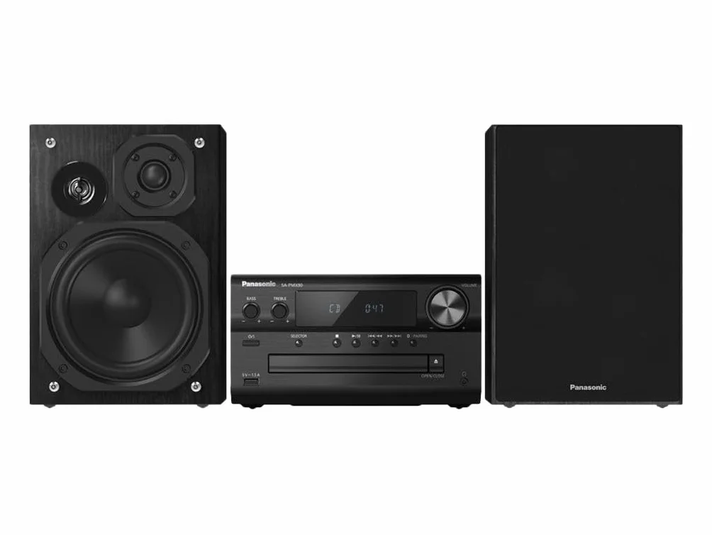 Panasonic SC-PMX90 system stereo CD (120W, 3-drożny system głośnikowy, szeroka kompatybilność, AUX-IN Auto Play, Remastering Bluetooth), czarny