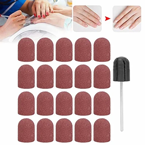 Końcówka do Szlifowania Paznokci, Nasadka do Szlifowania z 20 Głowicami ściernymi do Wiertarki do Paznokci, Narzędzia do Manicure, Taśmy Szlifierskie(brązowy)