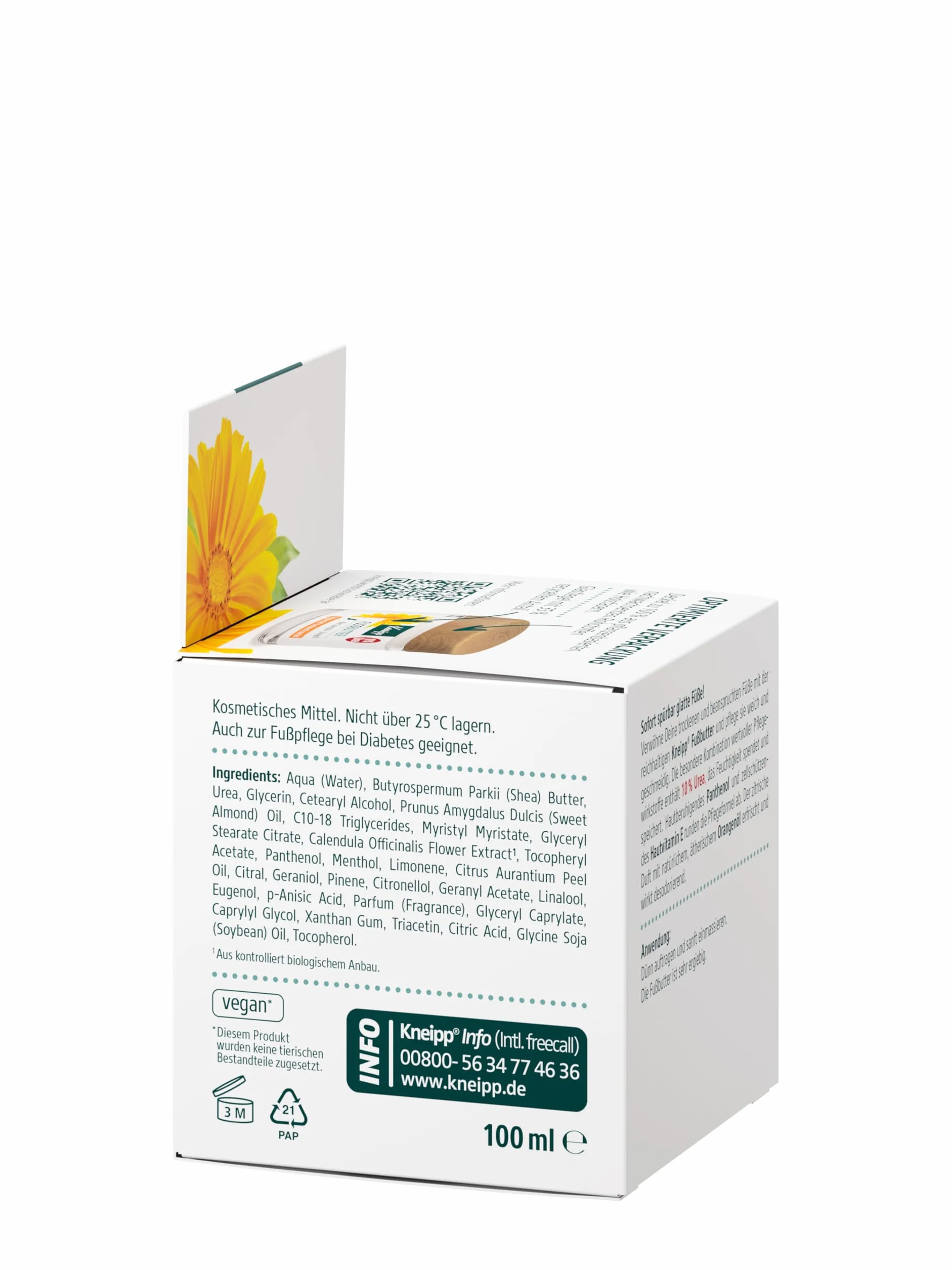 Kneipp Regenerujące masło do stóp – również do skóry wrażliwej – bio nagietek i olejek pomarańczowy – intensywna pielęgnacja natychmiast odczuwalna – 100 ml