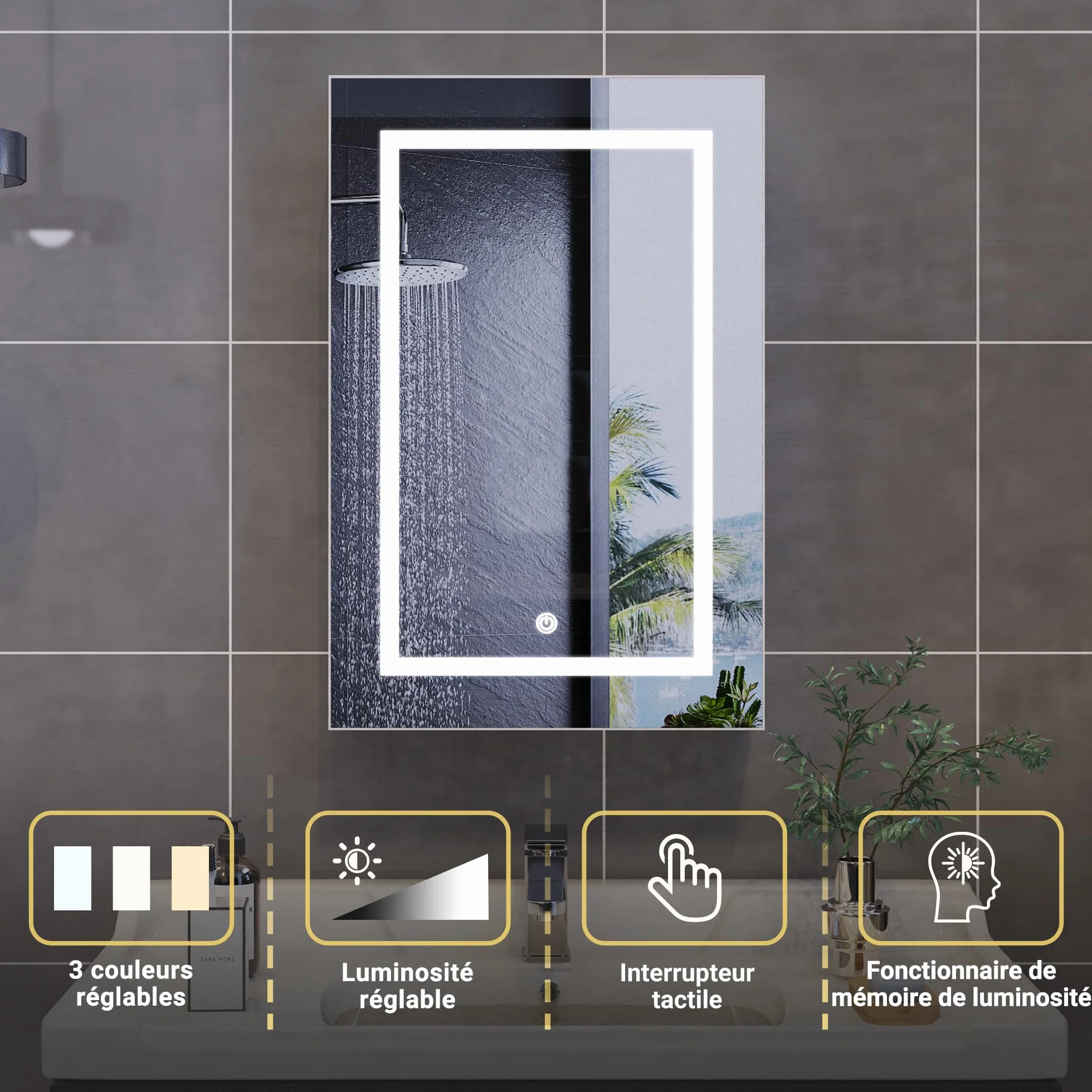 Szafka łazienkowa z lustrem LED 50x70 cm sterowanie dotykowe biała