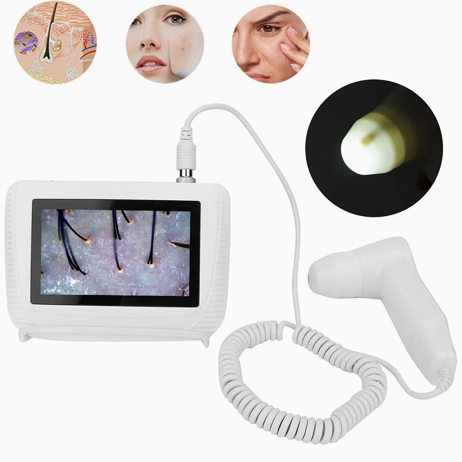 Wykrywacz skóry twarzy włosów analizator włosów 5-calowy ekran LCD, cyfrowy skaner diagnostyczny skóry, skaner do analizy włosów, maszyna do analizowania włosów