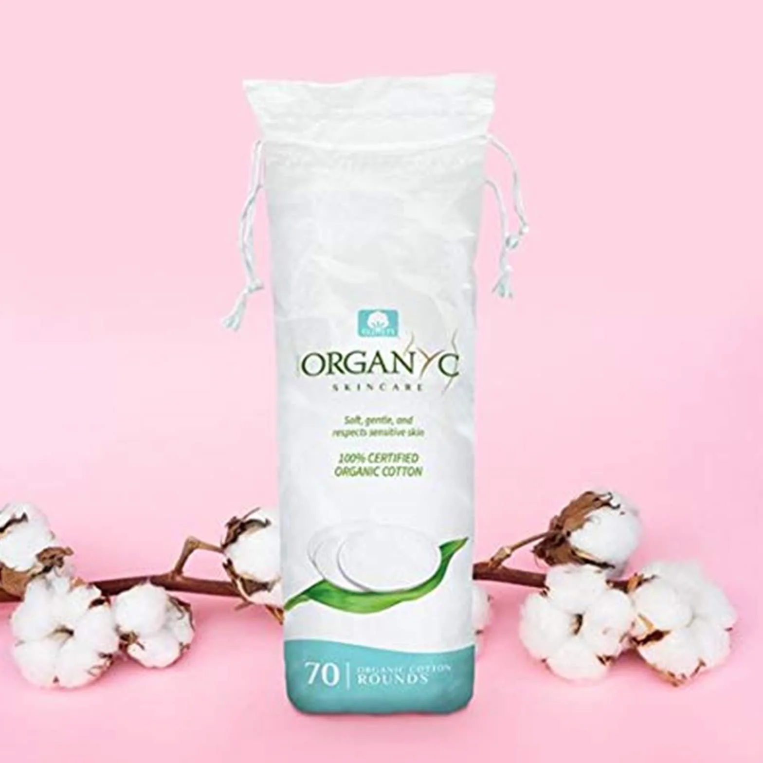 Organyc 100% bawełna organiczna okrągłe - Biodegradowalna bawełna, bez chemikaliów, dla skóry wrażliwej (70 sztuk) - codzienne kosmetyki. Uroda i higiena osobista