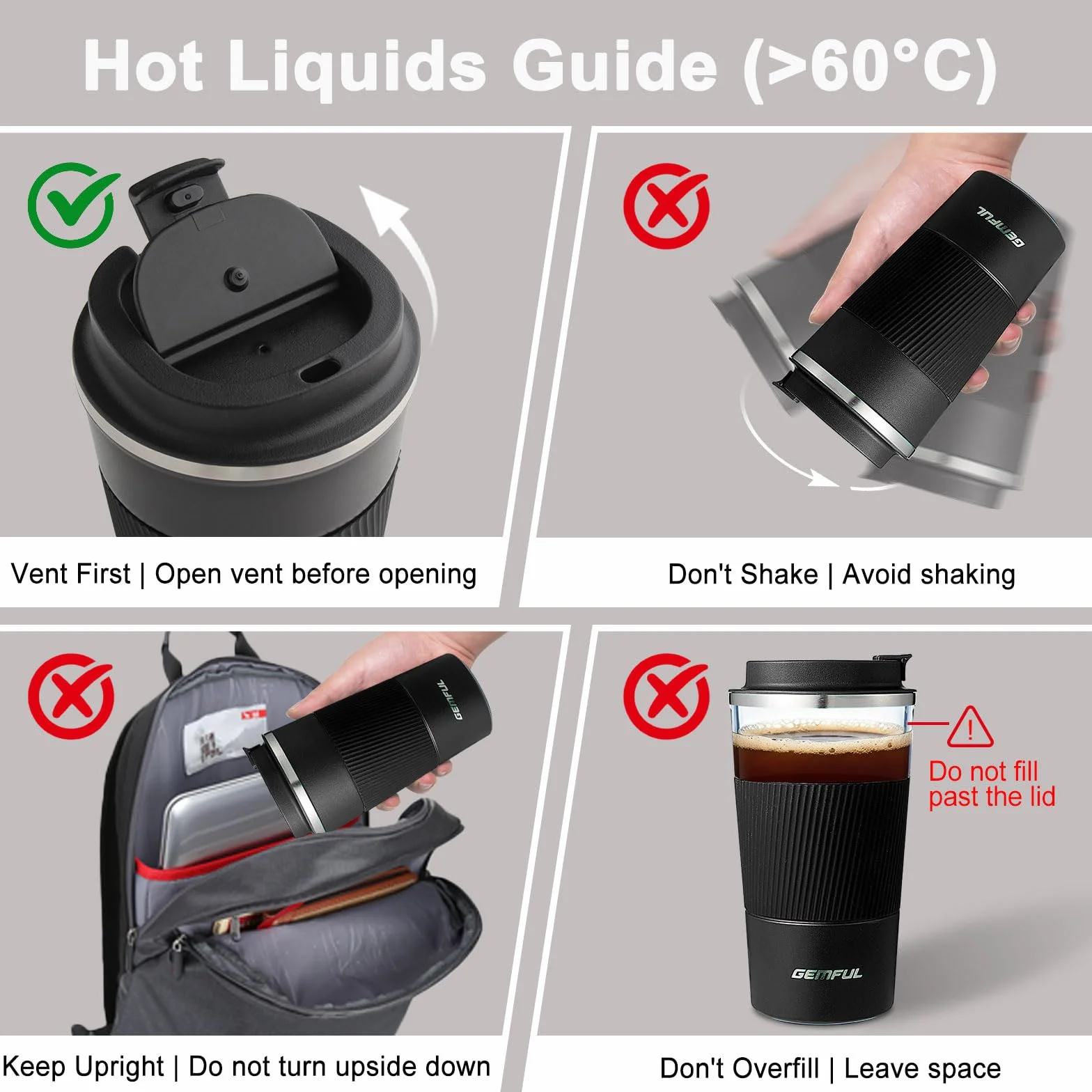 GEMFUL Coffee To Go 510ml Szczelny Kubek Termiczny ze Stali Nierdzewnej