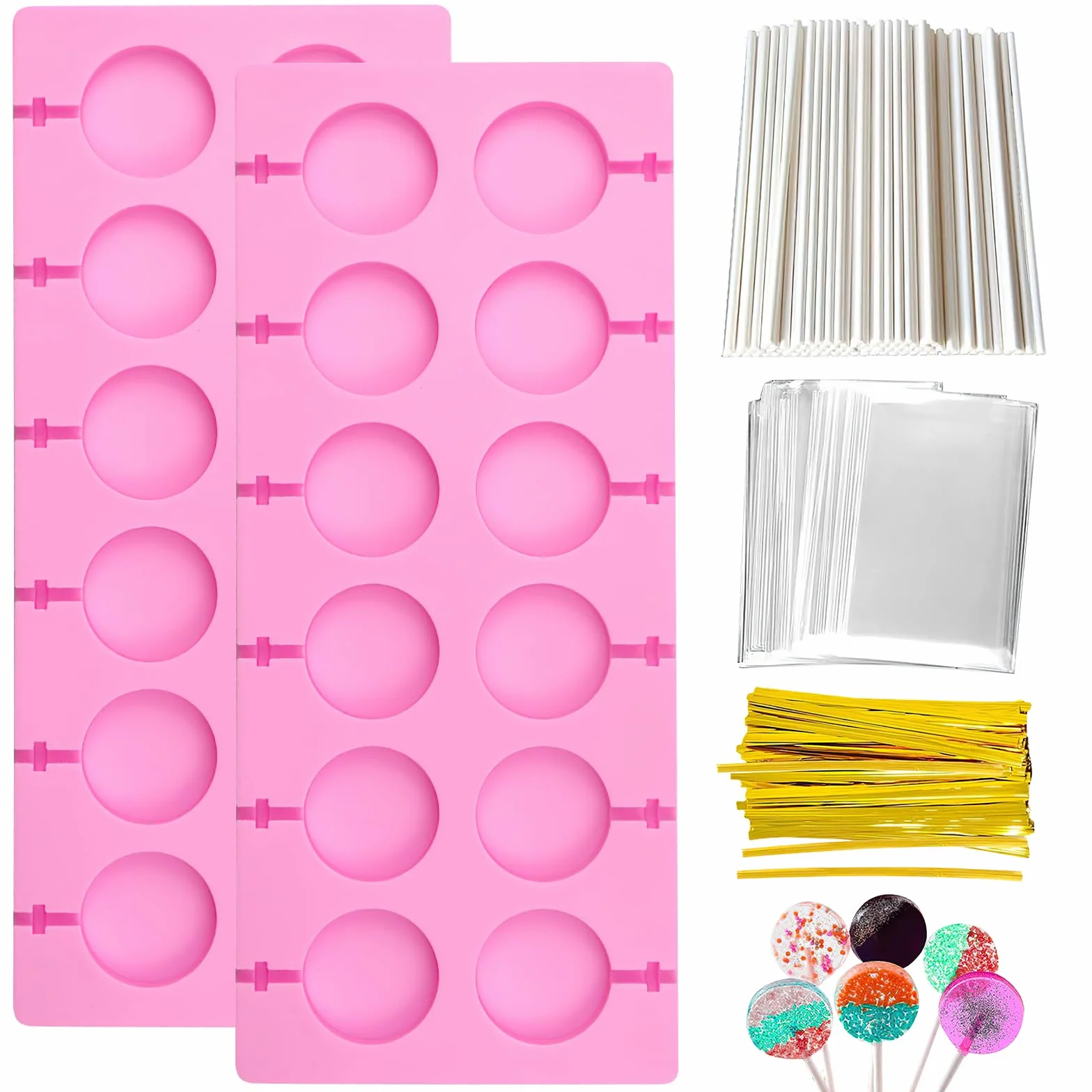 2 sztuki silikonowe foremki do lizaków, foremki do lizaków Cake Pop Sticks, okrągłe foremki do kostek lodu, silikonowe foremki do pieczenia, nieprzywierające, łatwe do wyjmowania, do ciast, słodyczy