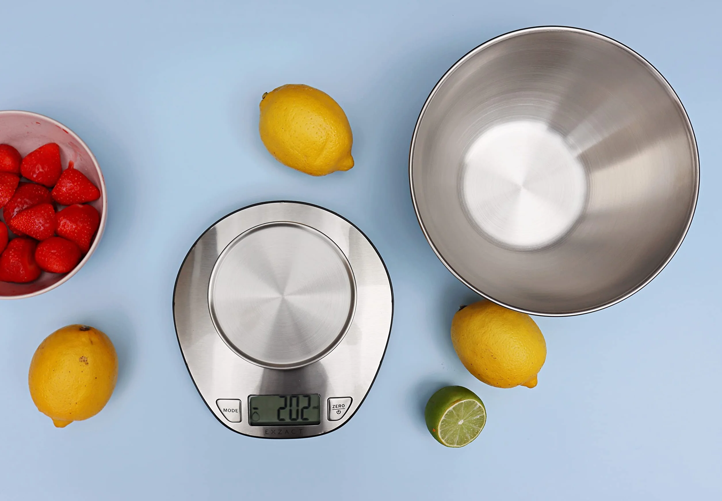 Exzact Elektroniczna waga kuchenna Waga do pieczenia ze stali nierdzewnej - Duża waga wyświetlacza z misą do mieszania ze stali nierdzewnej - maks. 5 kg