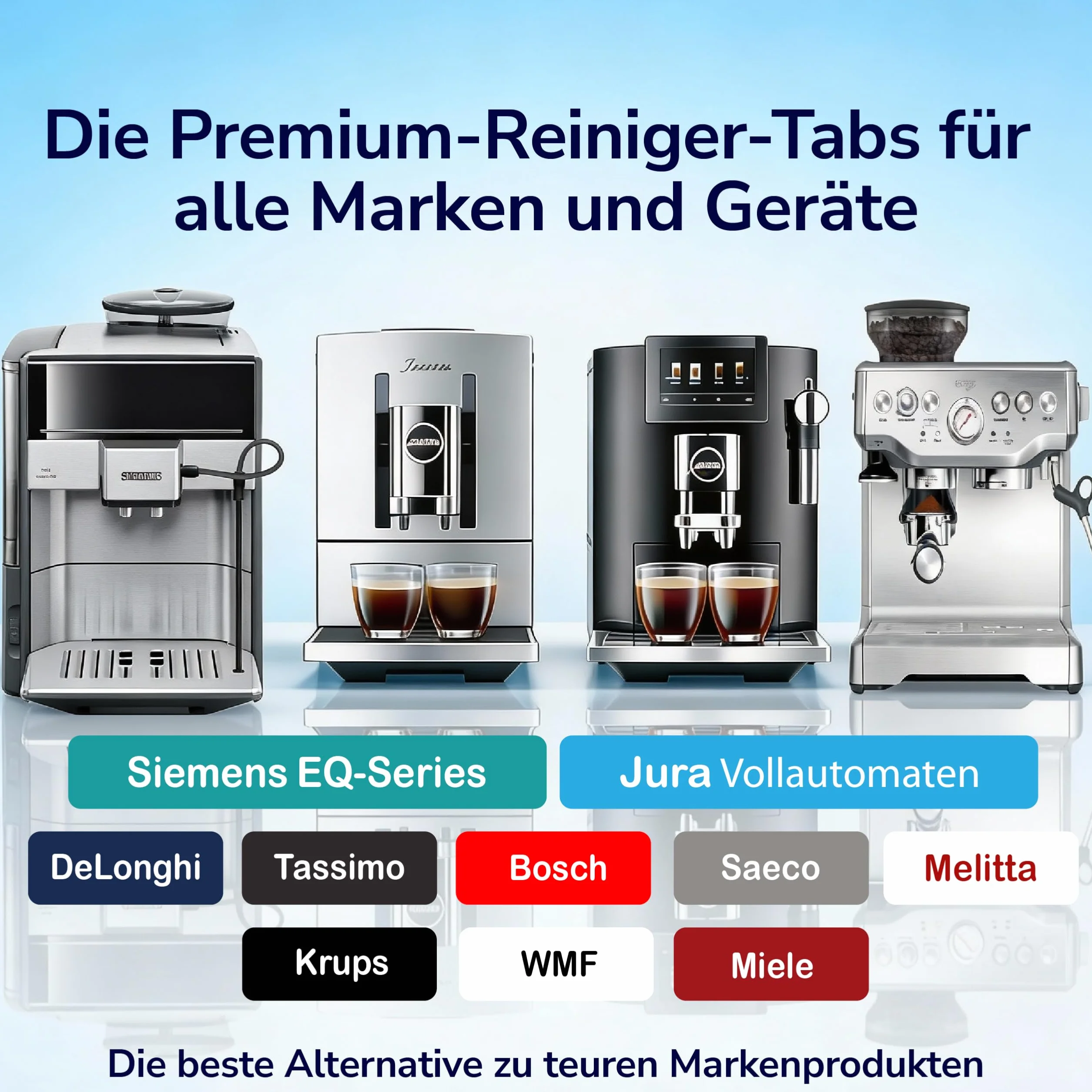 Tabletki czyszczące do ekspresu do kawy, kompatybilne i przetestowane dla Siemens EQ-Series i Krups, 40 x 2 g, przyjazne dla środowiska, bardzo mocna formuła czyszcząca „Made in Germany”