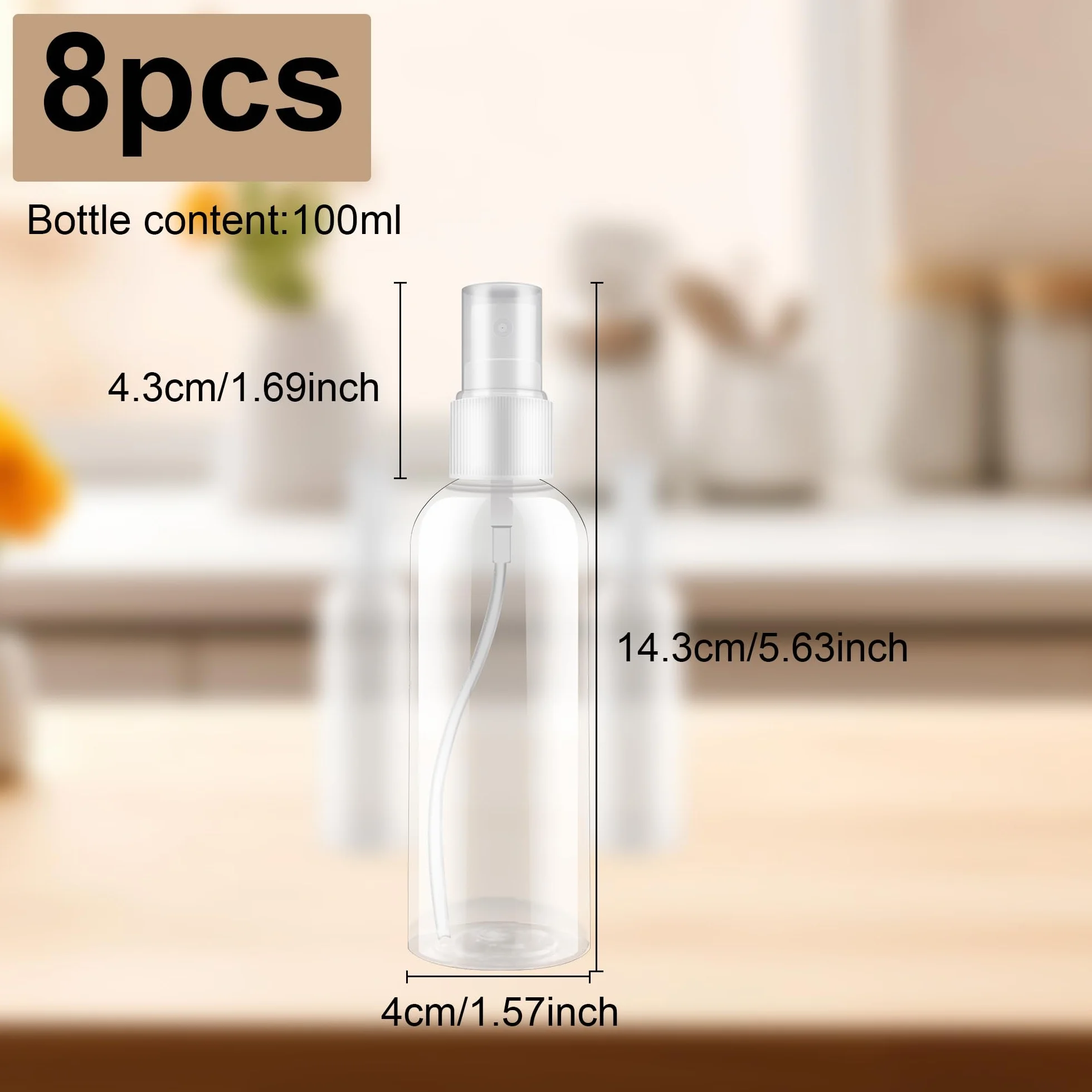 8 sztuk 100ml Przezroczysta butelka do rozpylania mała - przenośny rozpylacz perfum, małe butelki do napełniania, do podróży i napełniania kosmetyków