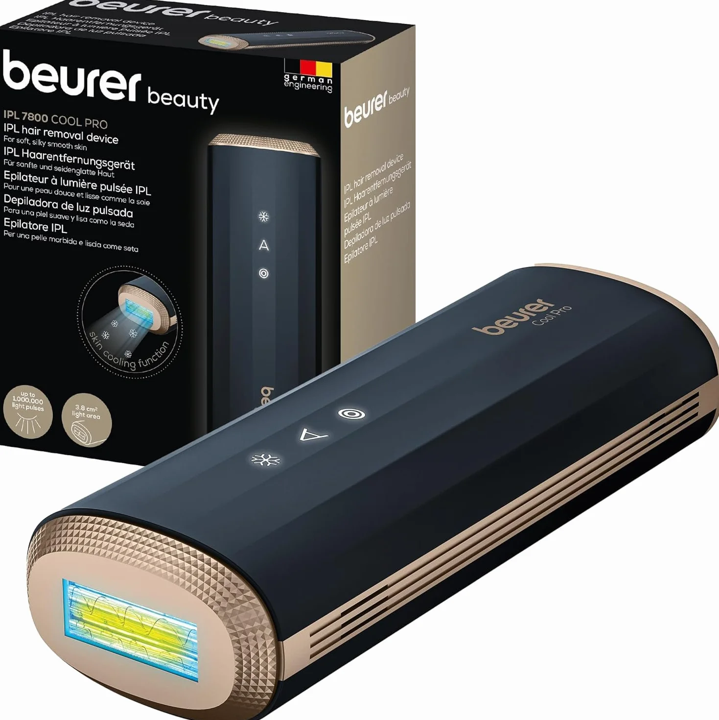 Beurer IPL 7800 COOL PRO urządzenie do depilacji IPL z chłodzeniem, 5 poziomów intensywności, do 1 mln impulsów świetlnych, do ramion, nóg, twarzy, bikini i pach, dla kobiet i mężczyzn