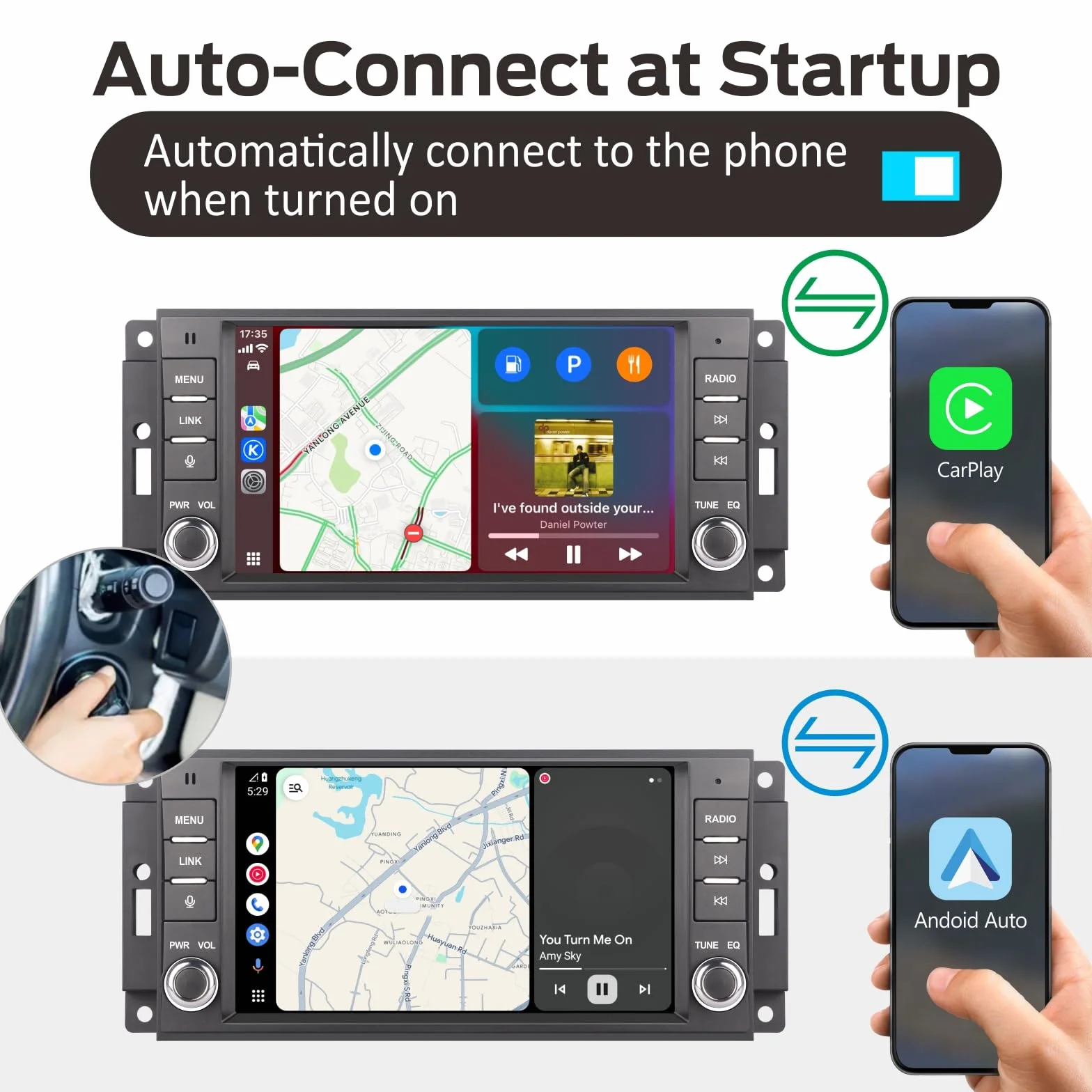 Fast Boot Linux Radio samochodowe kompatybilne z Jeep Wrangler Radio 2007-2018 Chrysler Dodge Ram 1500 | Bluetooth/Wireless CarPlay/Android Auto/FM/AM/RDS/USB, 100W DSP