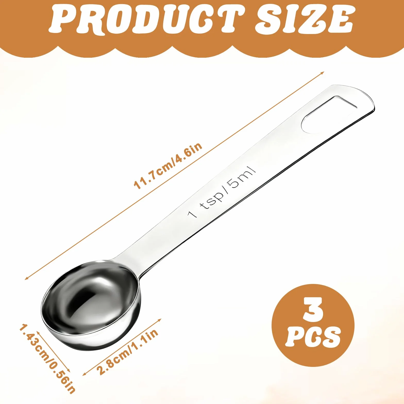 Łyżka pomiarowa do łyżeczek, 5 ml łyżeczek pomiarowych, ze stali nierdzewnej, 1 łyżeczka do łyżeczki, 1/3 łyżki, łyżka pomiarowa z krótkim uchwytem do precyzyjnego gotowania, pieczenia i pomiaru