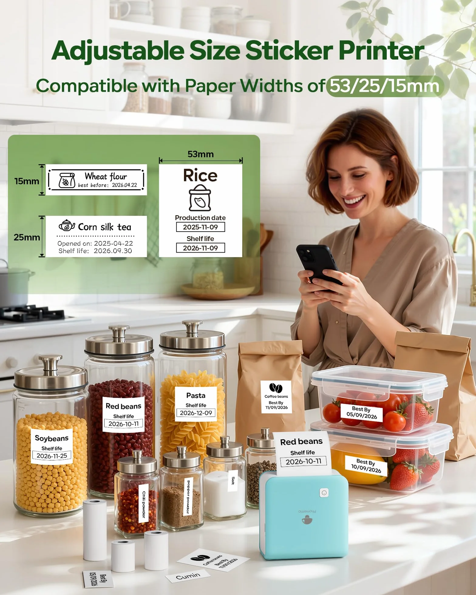 Phomemo M02 Pro 300 DPI mini drukarka do smartfona, kieszonkowa drukarka etykiet Bluetooth, z 3 rolkami papieru, kompatybilna z papierem 15,25,53 mm, na prezenty, studia, zdjęcia, scrapbooking