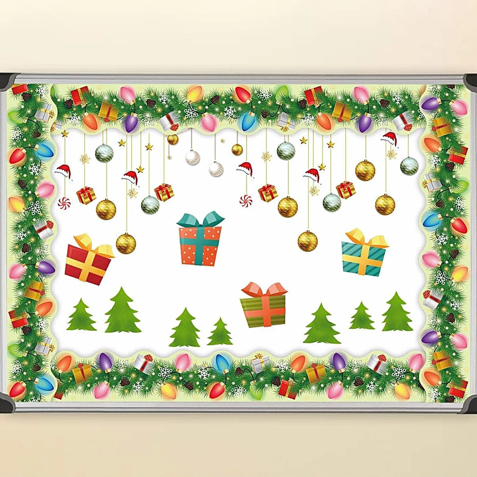 1 rolka bo?onarodzeniowa Bulletin Board Border, Light Bulb Pine Needle Classroom Decoration, Christmas Classroom Bulletin Board Decorations wakacje, dekoracja do klas