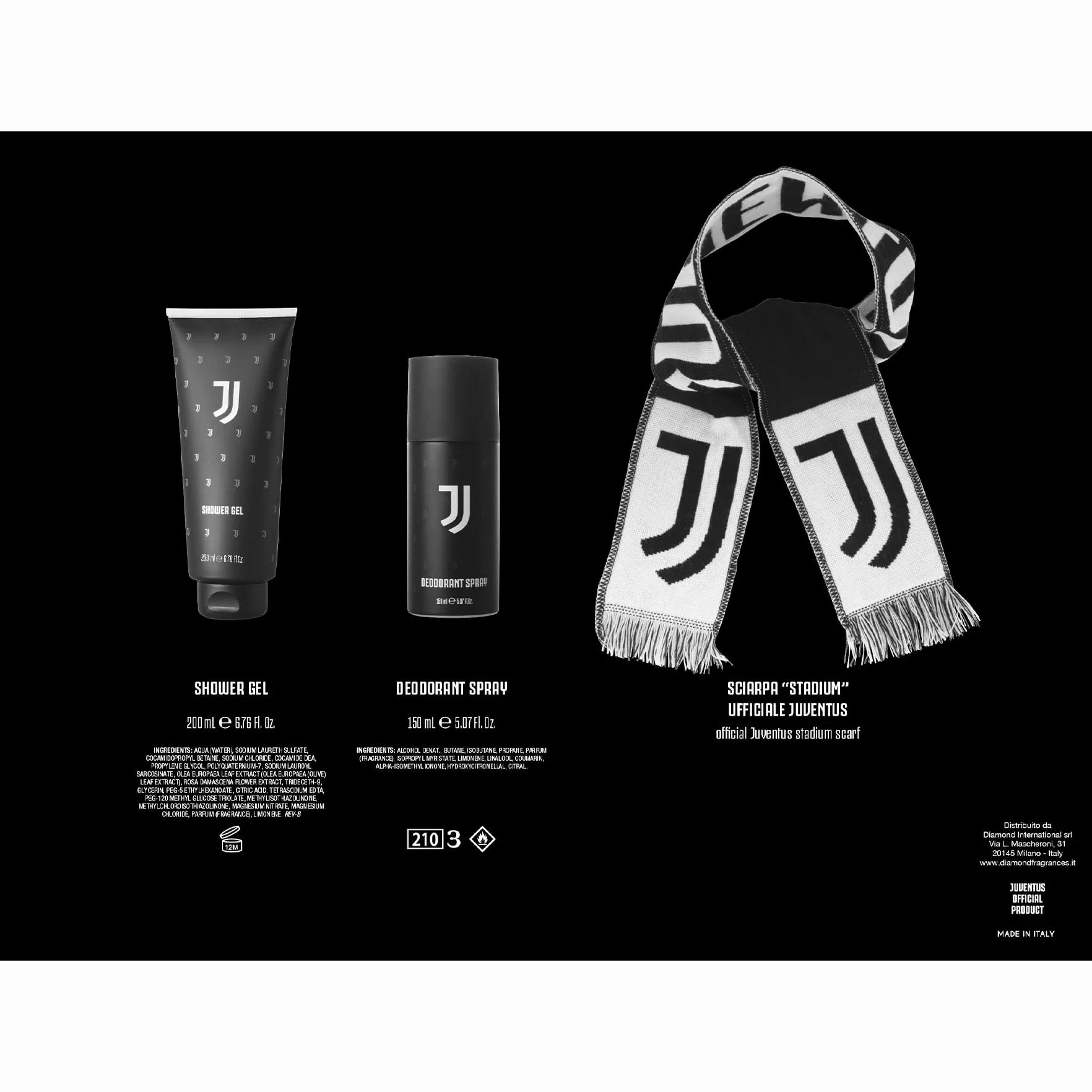 JUVENTUS | Męskie pudełko upominkowe, dezodorant 150 ml + prysznic 200 ml + szalik