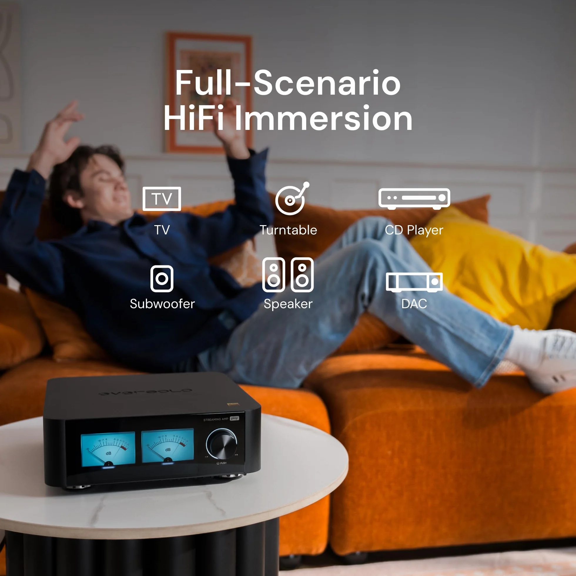 EVERSOLO Odtwarzaj streamer muzyczny All-in-One ze wzmacniaczem, ekran dotykowy 5,5 cala, obsługa korekty wielu pomieszczeń i pomieszczeń, Stream Tidal, Qobuz, Amazon Music i nie tylko, czarny (edycja