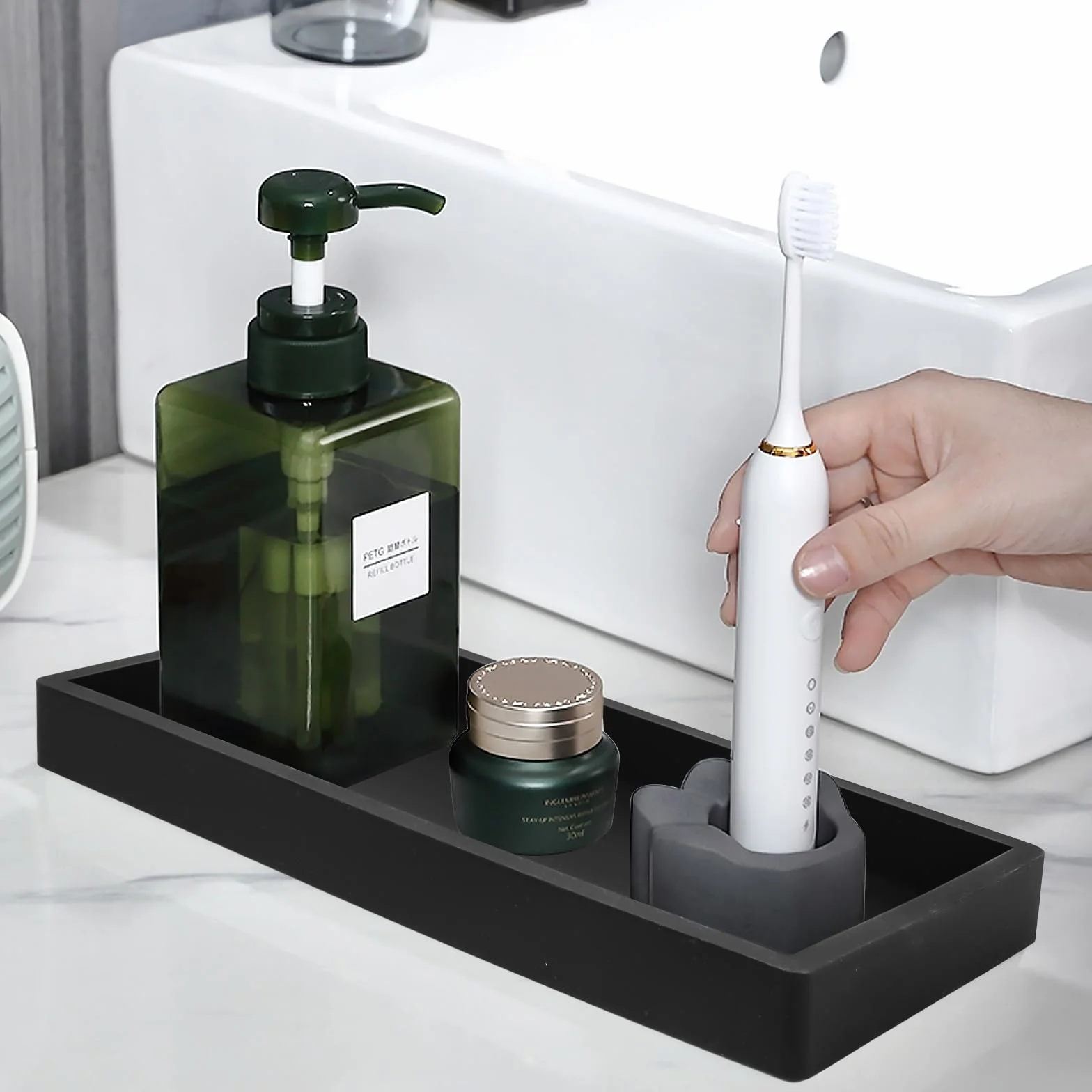 Czarne tace łazienkowe silikonowe 2 sztuki organizer prostokątne 10 x 20 cm
