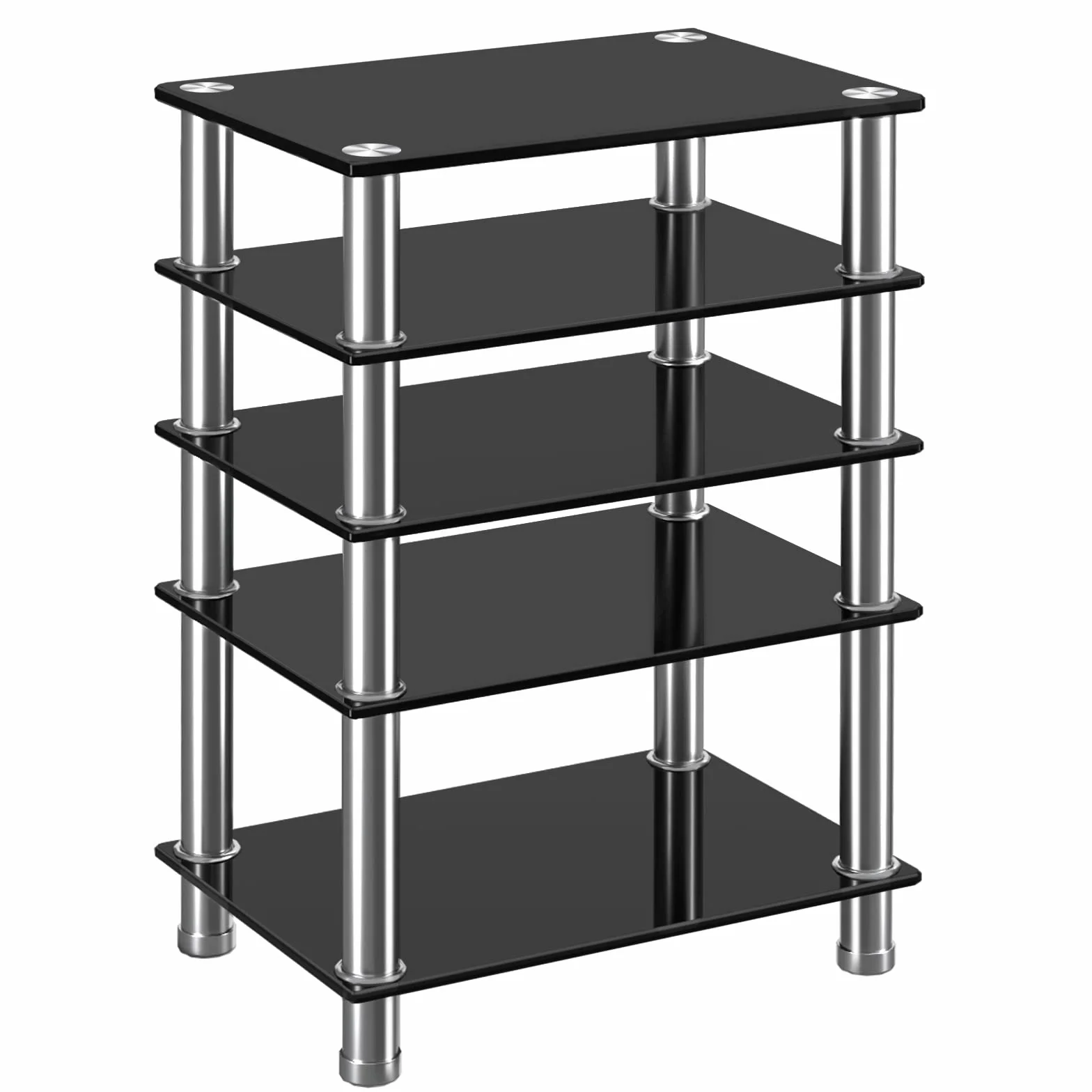 Stojaki i stojaki HiFi, półka AV, stolik pod telewizor, 5 poziomów, półki ze szkła hartowanego, na gramofon, odtwarzacz DVD, jednostka rozrywkowa, szafka multimedialna