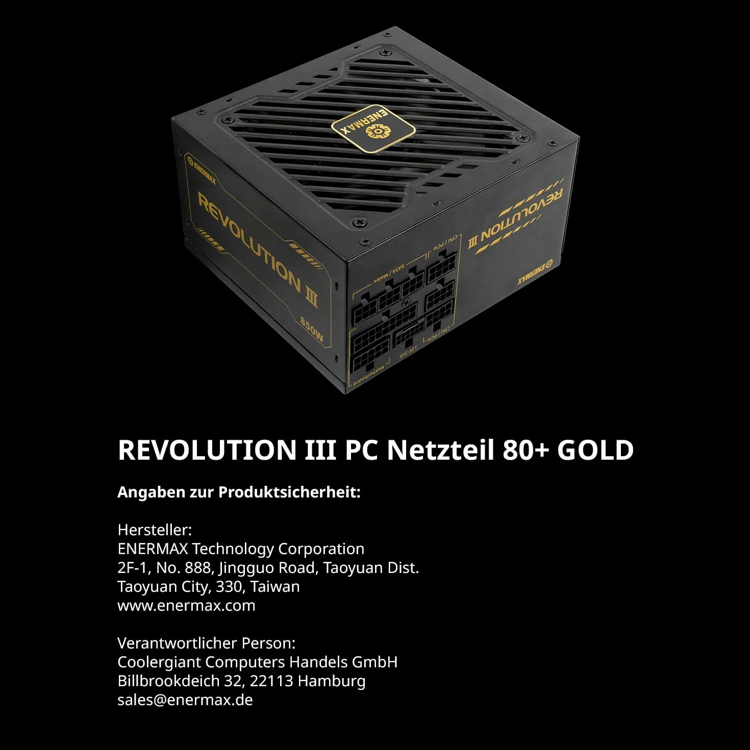 ENERMAX Revolution III 1000 W | w pełni modułowy zasilacz ATX 3.1 | PCIe 5.1 |80 Plus Gold | cichy wentylator FDB 120 mm | 105°C takp. kondensatory | ERV1000G-AHG-MAC