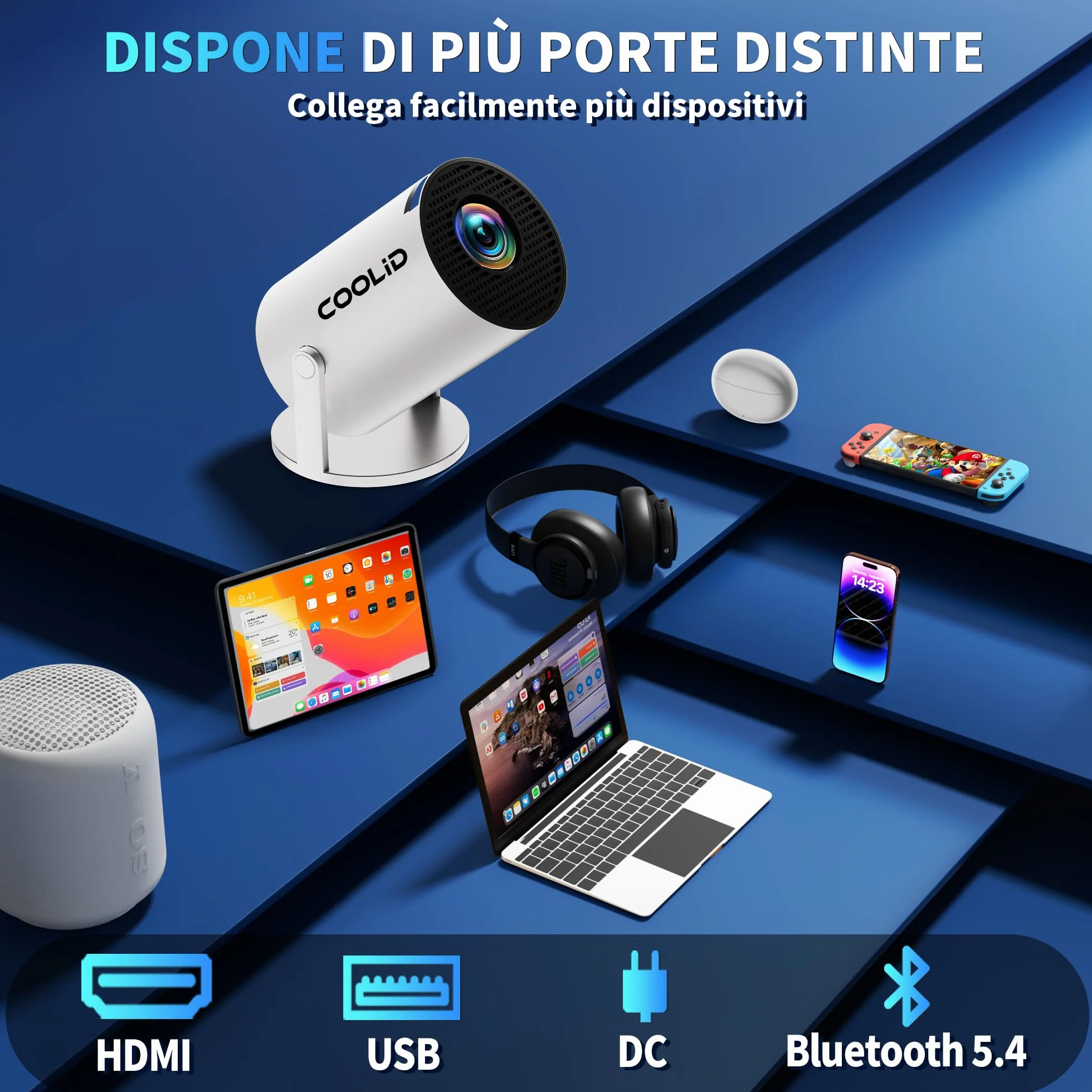 Mini projektor [wbudowana aplikacja i aktualizacja 2026] Przenośny projektor 4K 1080P z 5G WiFi 6 i BT 5.4 obsługuje obrót o 270°, automatyczna korekcja trapezowa, zastosowanie do telewizora Stick/USB