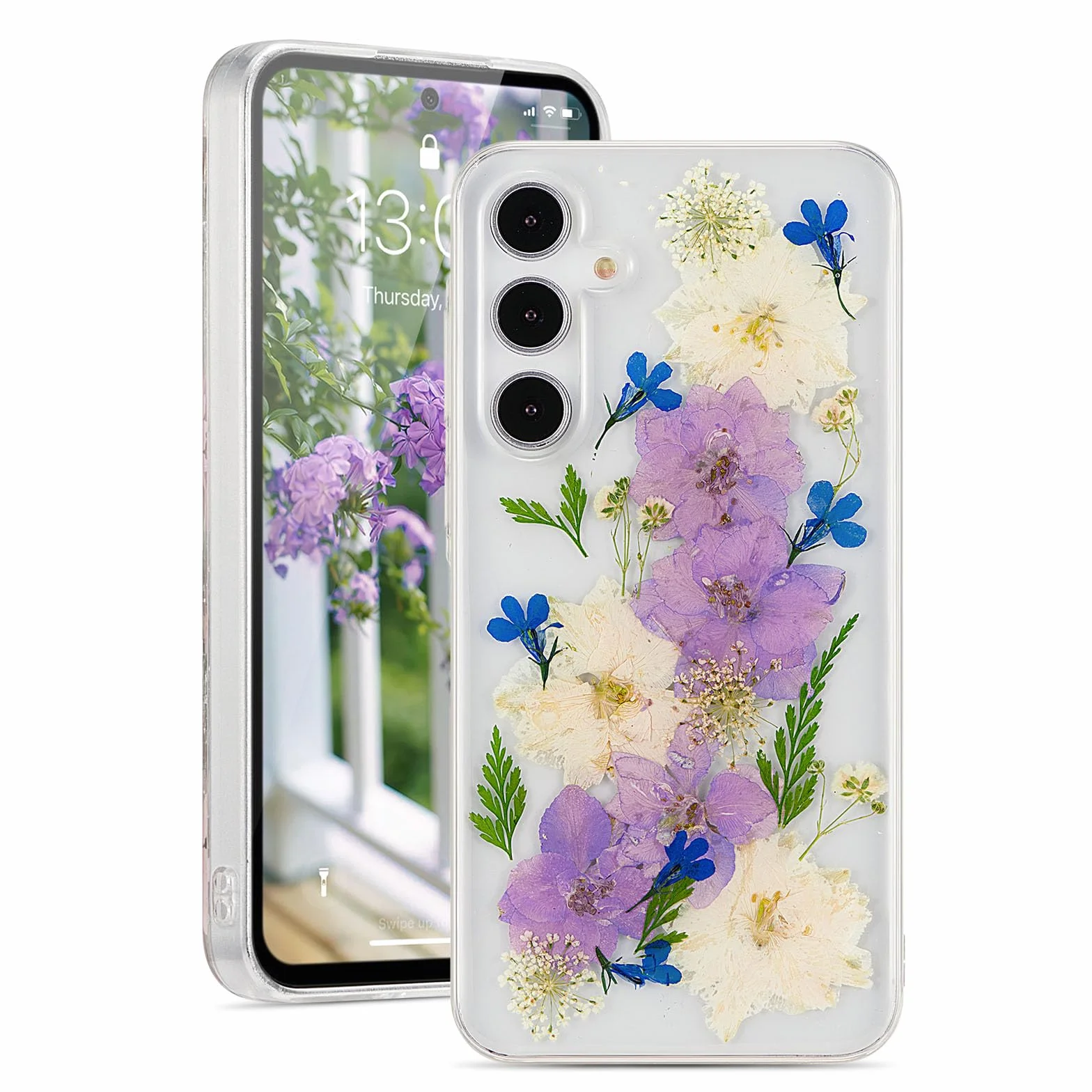 EYZUTAK Etui z suszonymi kwiatami do Samsung Galaxy A55 5G, miękkie, cienkie etui z TPU, przezroczyste, błyszczące, gwiazdy, brokatowe, silikonowe, żelowe, odporne na wstrząsy, kwiat, chroniące etui z
