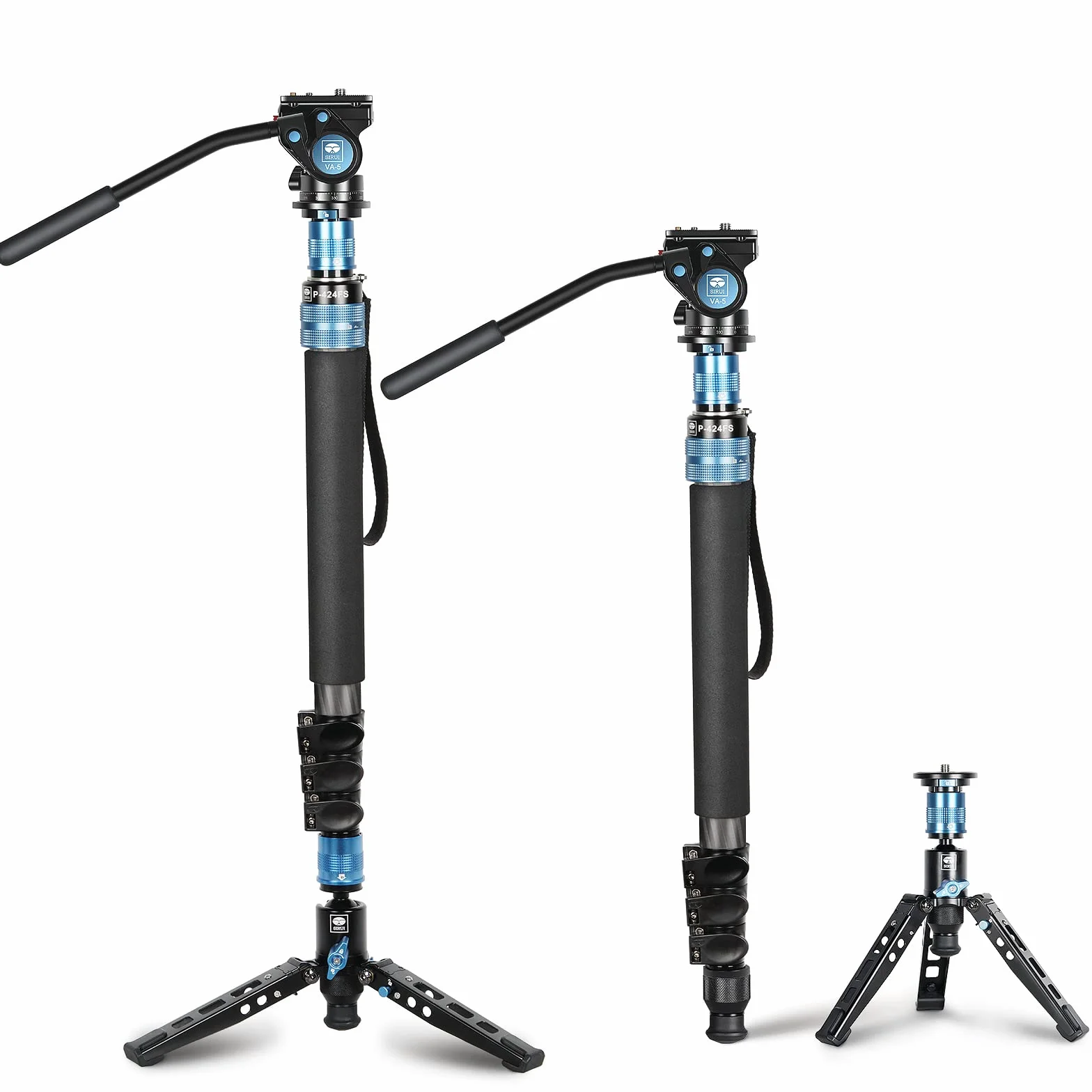 SIRUI P-424FS Monopod aparatu fotograficznego, monopod z włókna węglowego 168 cm ze zdejmowaną podstawą statywu, monopod podróżny z głowicą płynu VA-5 do lustrzanki cyfrowej, kamery wideo, maksymalne