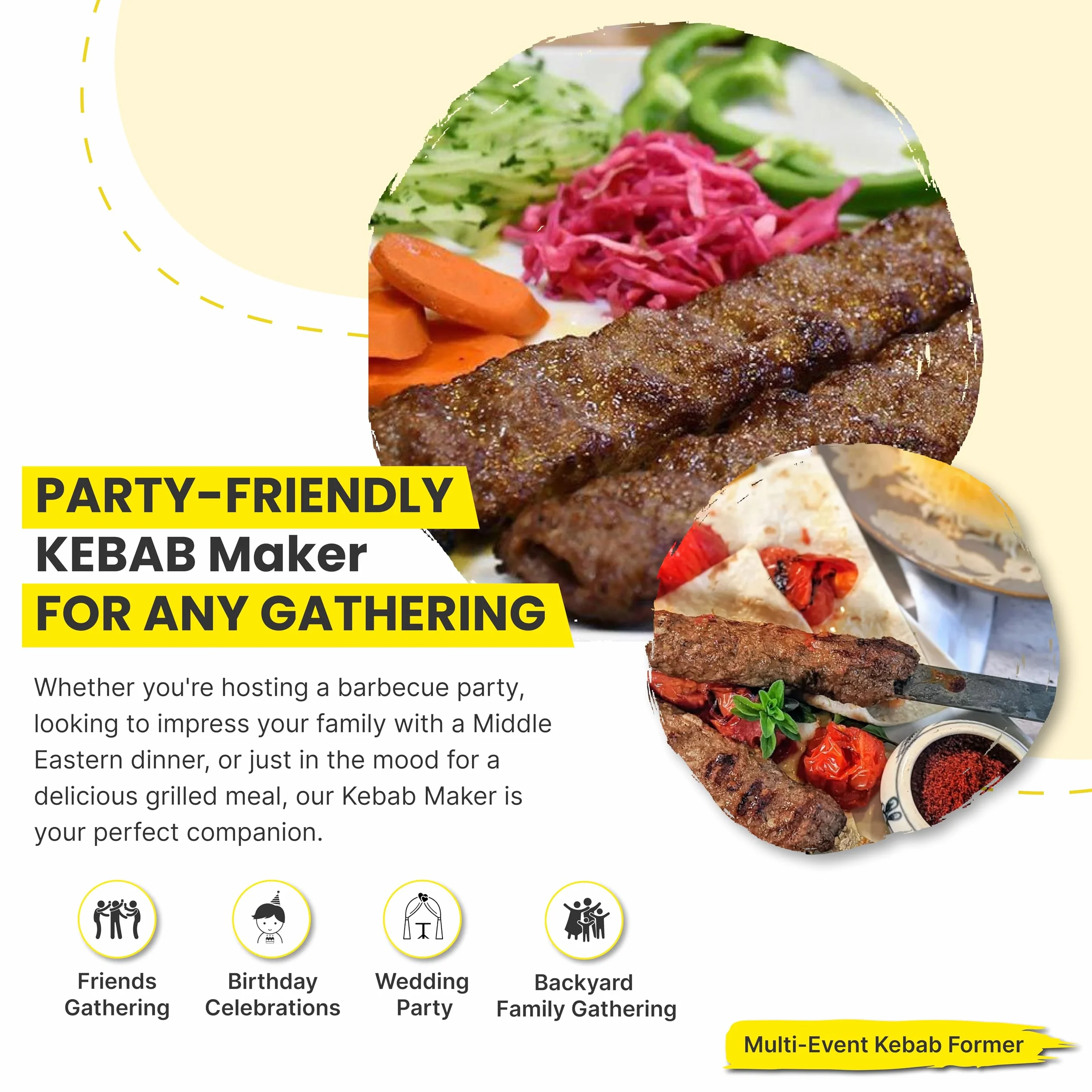Ultimate Kebab Maker: Wytrzymałe aluminium z teflonem klasy spożywczej dla optymalnej higieny, przyjazny dla użytkownika szpikulec maszynowy, łatwe profesjonalnie wyglądające kebaby, niezbędne