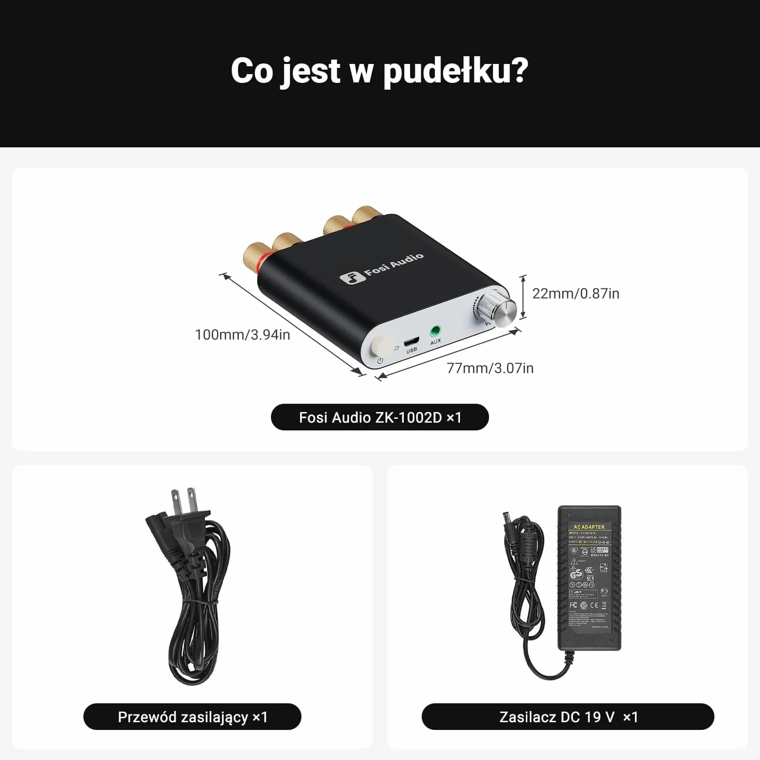 Fosi Audio ZK-1002D Mini Wzmacniacz Audio Bluetooth, Wzmacniacz Stereo HIFI 100 W x2 z Wejściem Bluetooth/AUX/USB, 2-Kanałowy Podwójny Wzmacniacz Mocy TPA3116D2