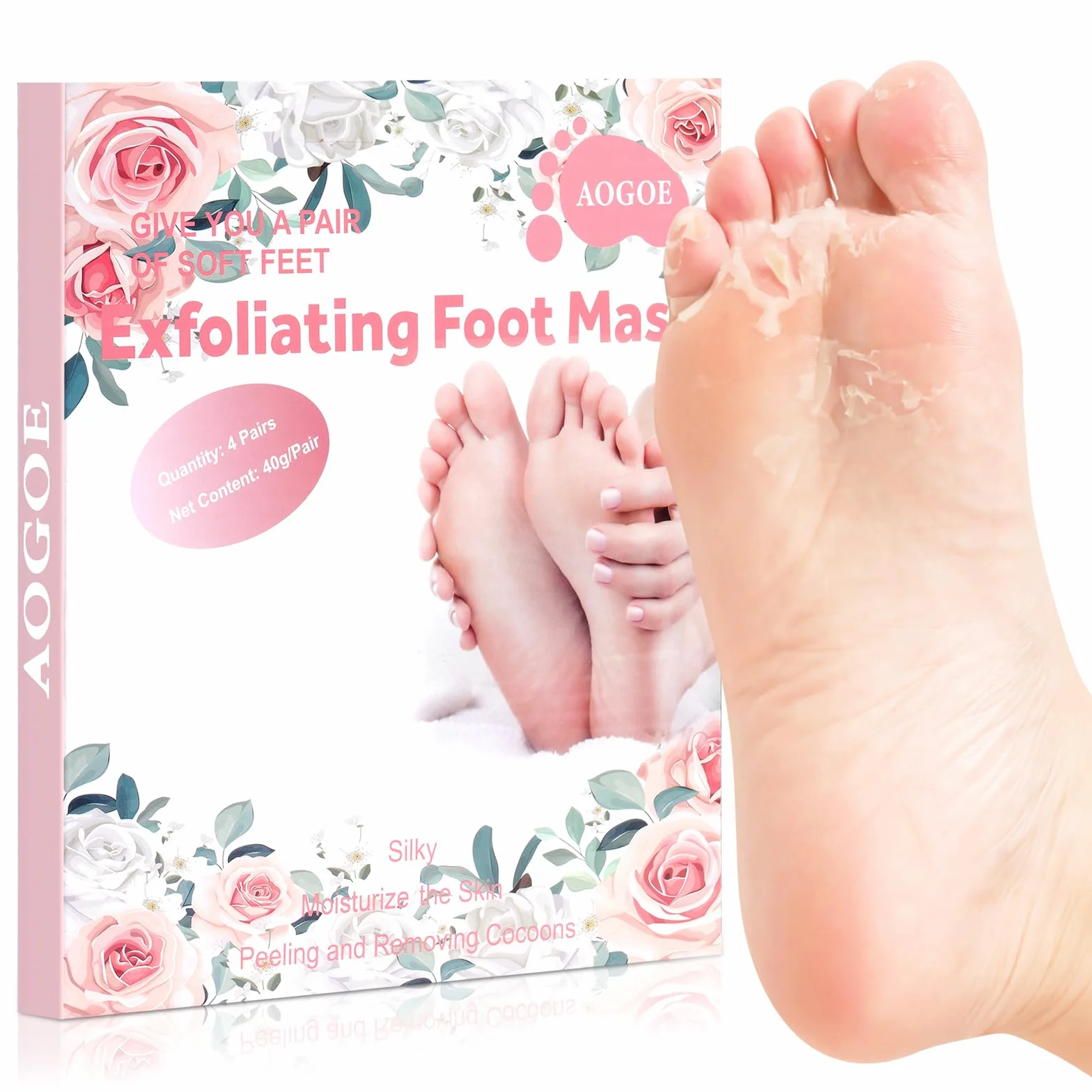 Maseczka do peelingu stóp, 4 pary maski do stóp peeling z różowym zapachem, usuwanie martwej skóry zrogowaciały skarpetki peeling do stóp, nawilżające złuszczające skarpetki dla mężczyzn i