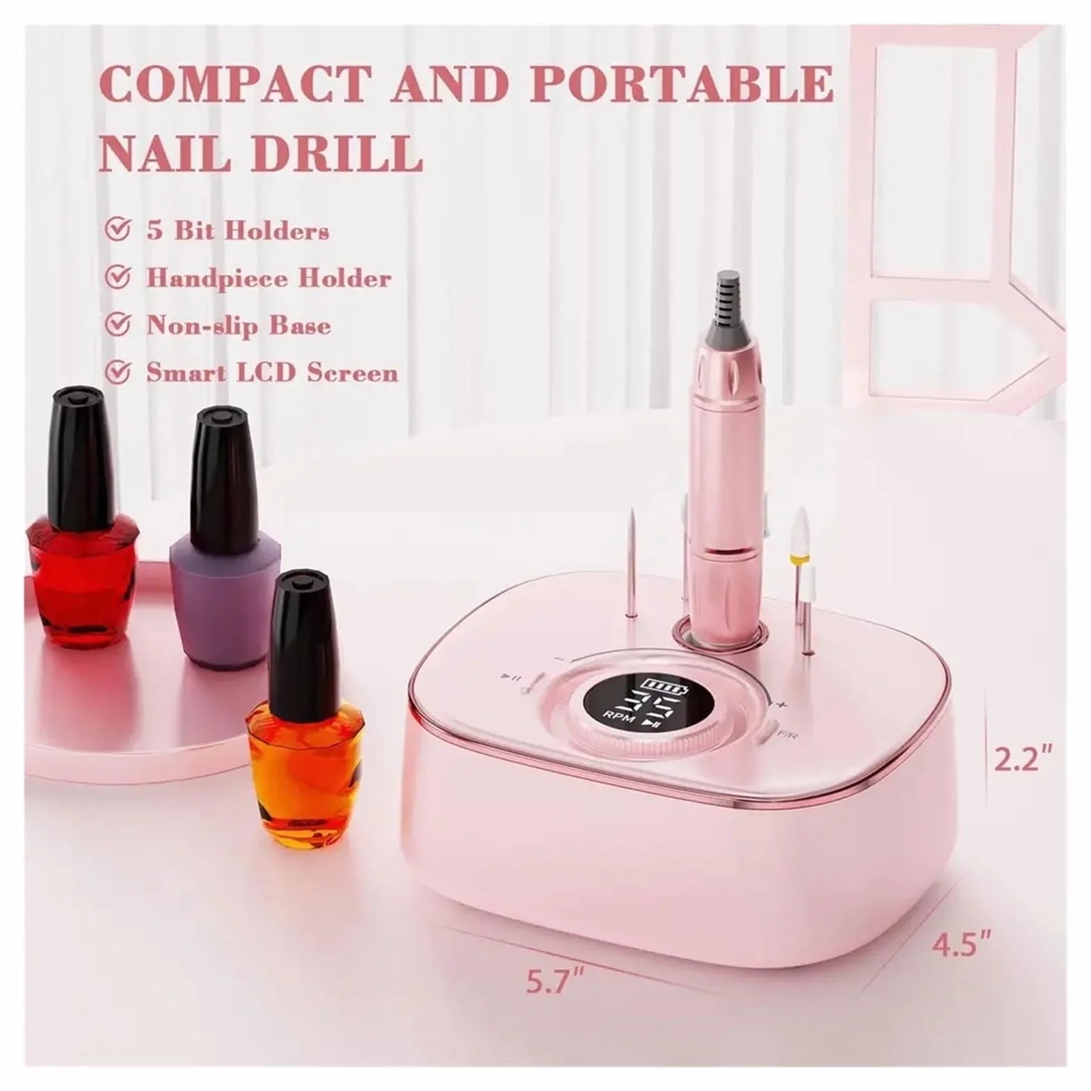 Obcinacz do paznokci, Elektryczny pilnik do paznokci do paznokci akrylowych, elektryczna maszyna do manicure, przenośny frez(Wit)