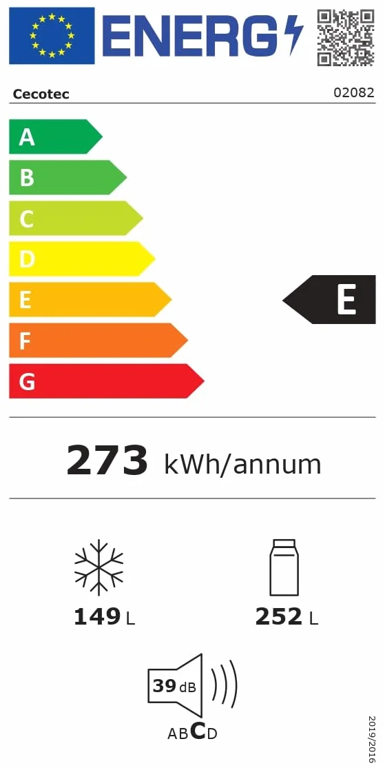 Cecotec Lodówka Francuskie Drzwi 400 L Bolero Coolmarket Combi Fd 400 White Glass E Nofrost Total System Multi Airflow Cicha sprężarka inwerterowa