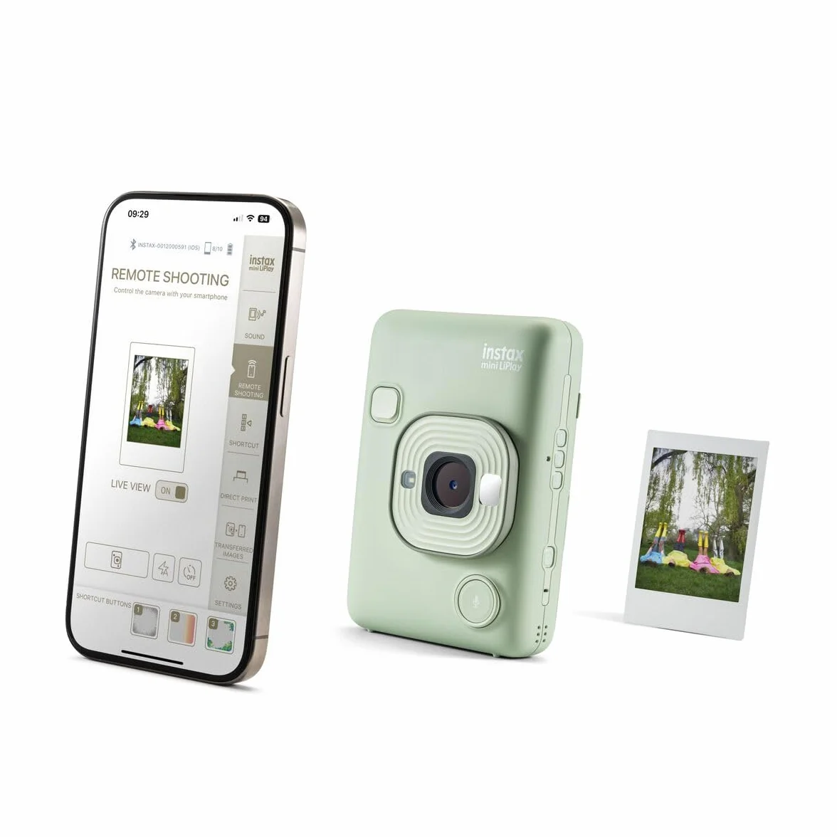 INSTAX mini LiPlay hybrydowy aparat natychmiastowy z tylnym wyświetlaczem LCD o przekątnej 2,7 cala, gniazdem kart Micro SD, ładowaniem przez USB-C, kolor Matcha Green, film sprzedawany osobno