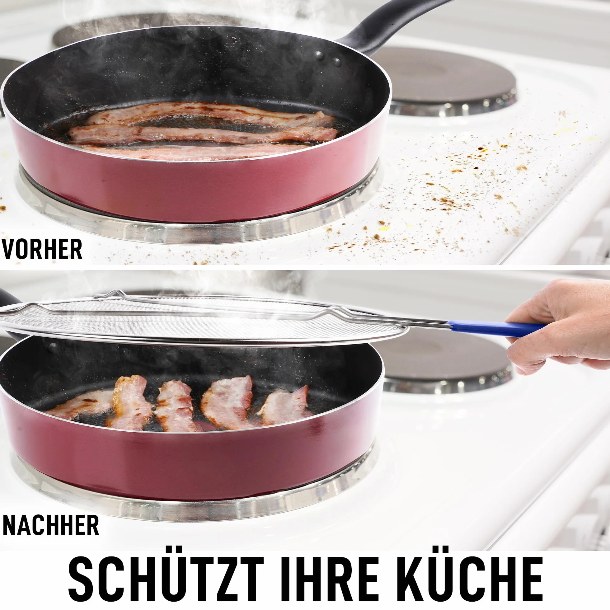 Zulay Kitchen Duży ekran do smażenia patelni 13" - Blokuje Hot Oil Splashes - Stainless Steel Grease Splatter Guard - ciemnoniebieski