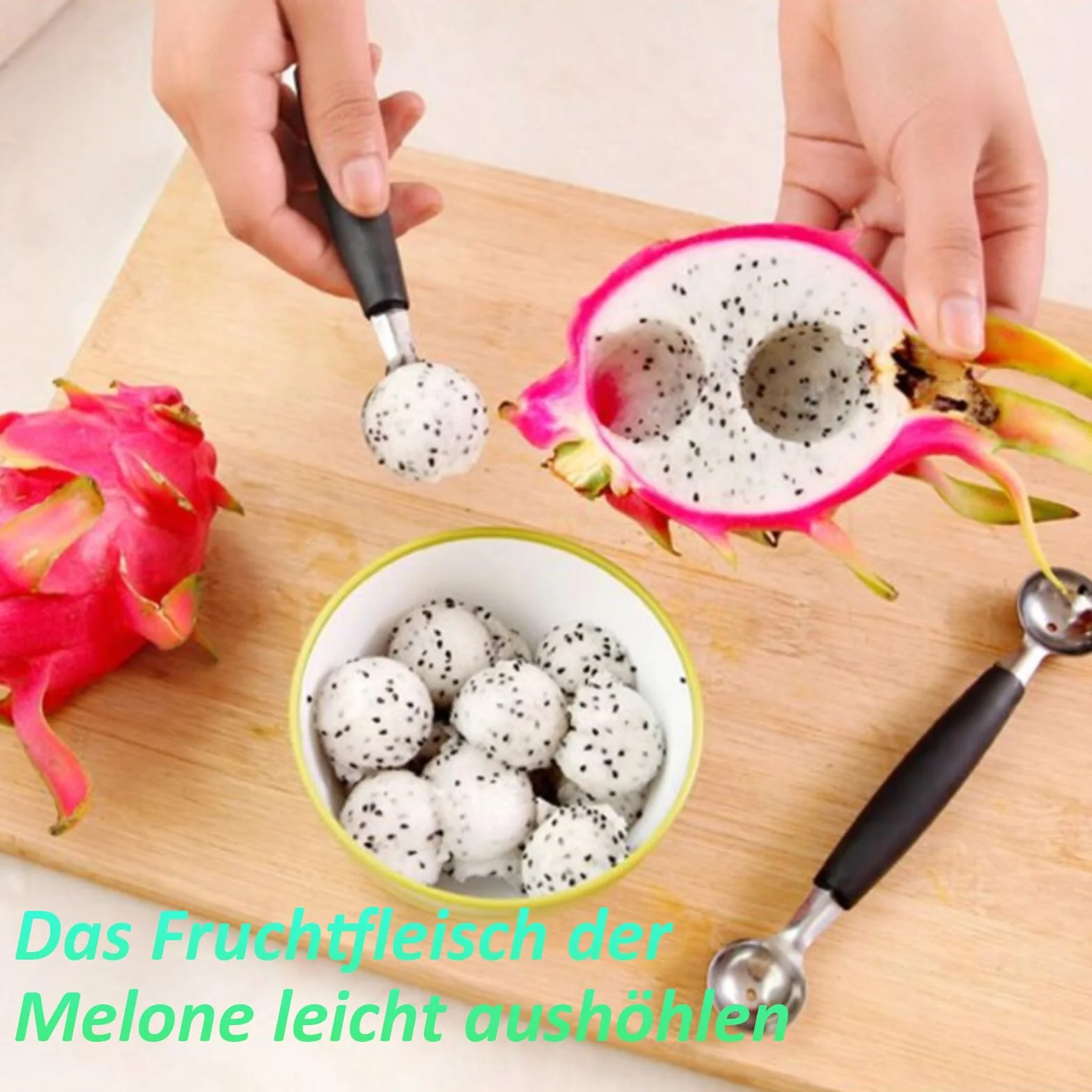 Zestaw 3 dwustronnych łyżek do wykrawania kulek, ze stali nierdzewnej, małe foremki do wykrawania melonów, niezbędne do przyrządzania owoców, porcjowania