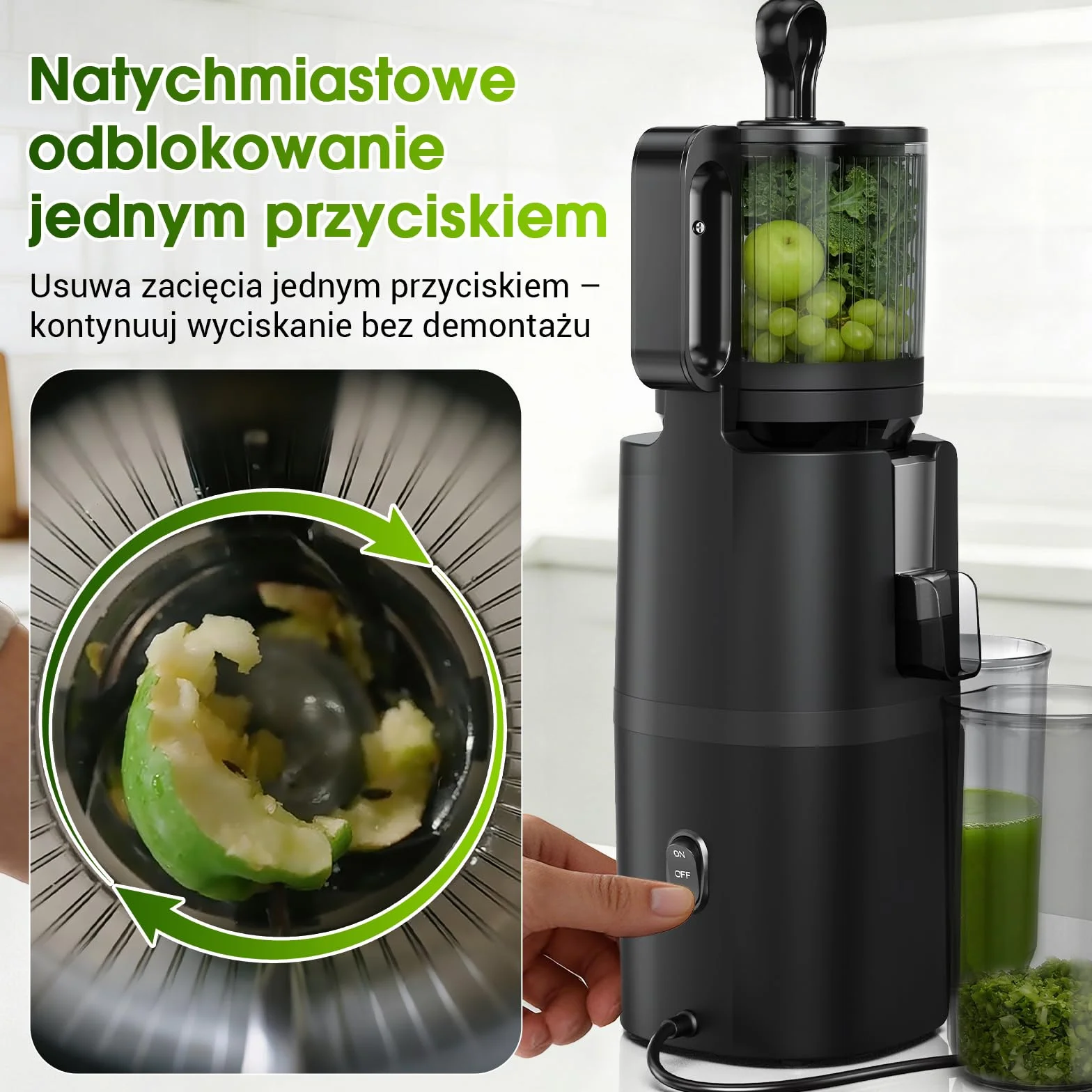 WETIE Wyciskarka Wolnoobrotowa 120 mm Podajnik XXL 99% Wydajność Bez BPA 2 Szklanki