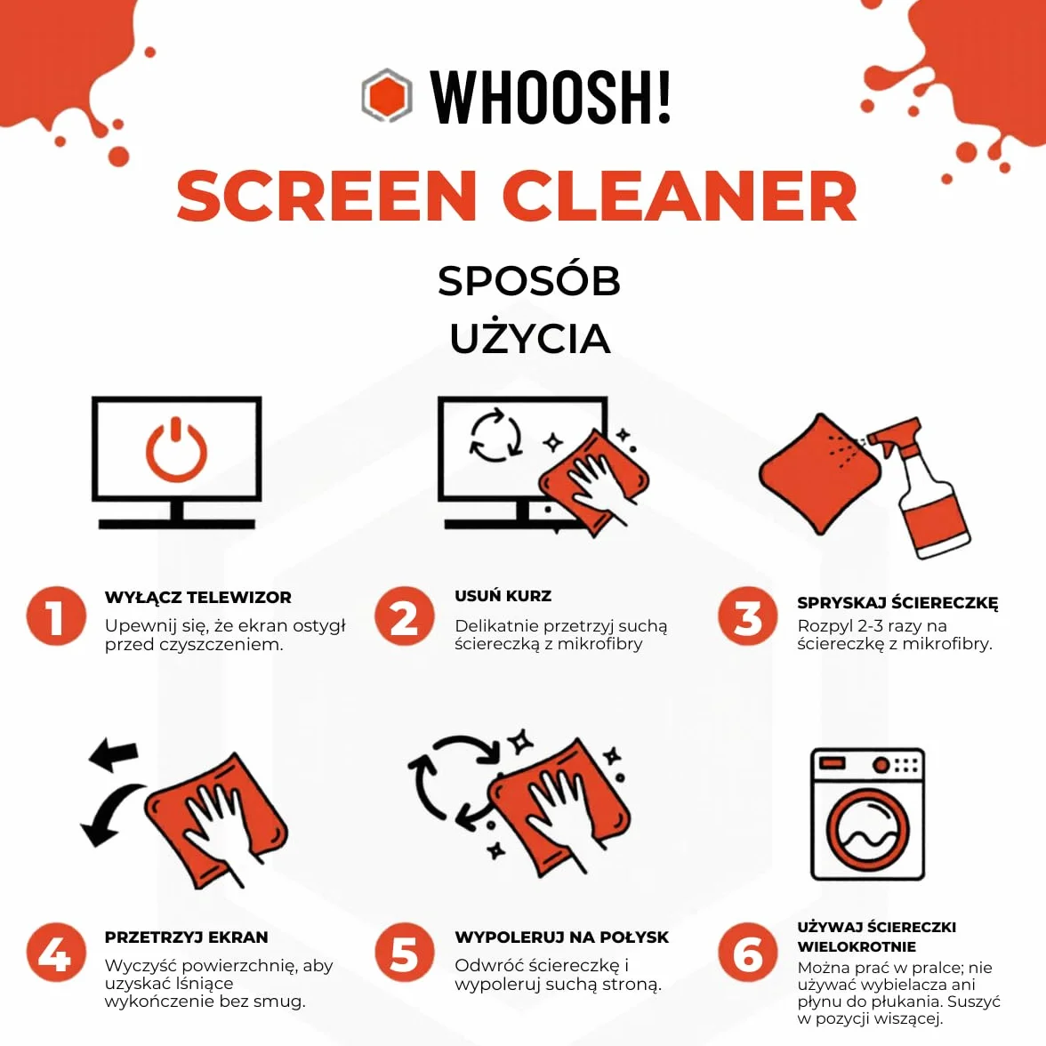 WHOOSH! Screen Shine Pro Spray do Czyszczenia Ekranu 500 ml, Bez Smug, Bez Alkoholu, TV OLED LCD, Monitor, Laptop, Smartphone, Wielokrotnego Napełniania, Ściereczka