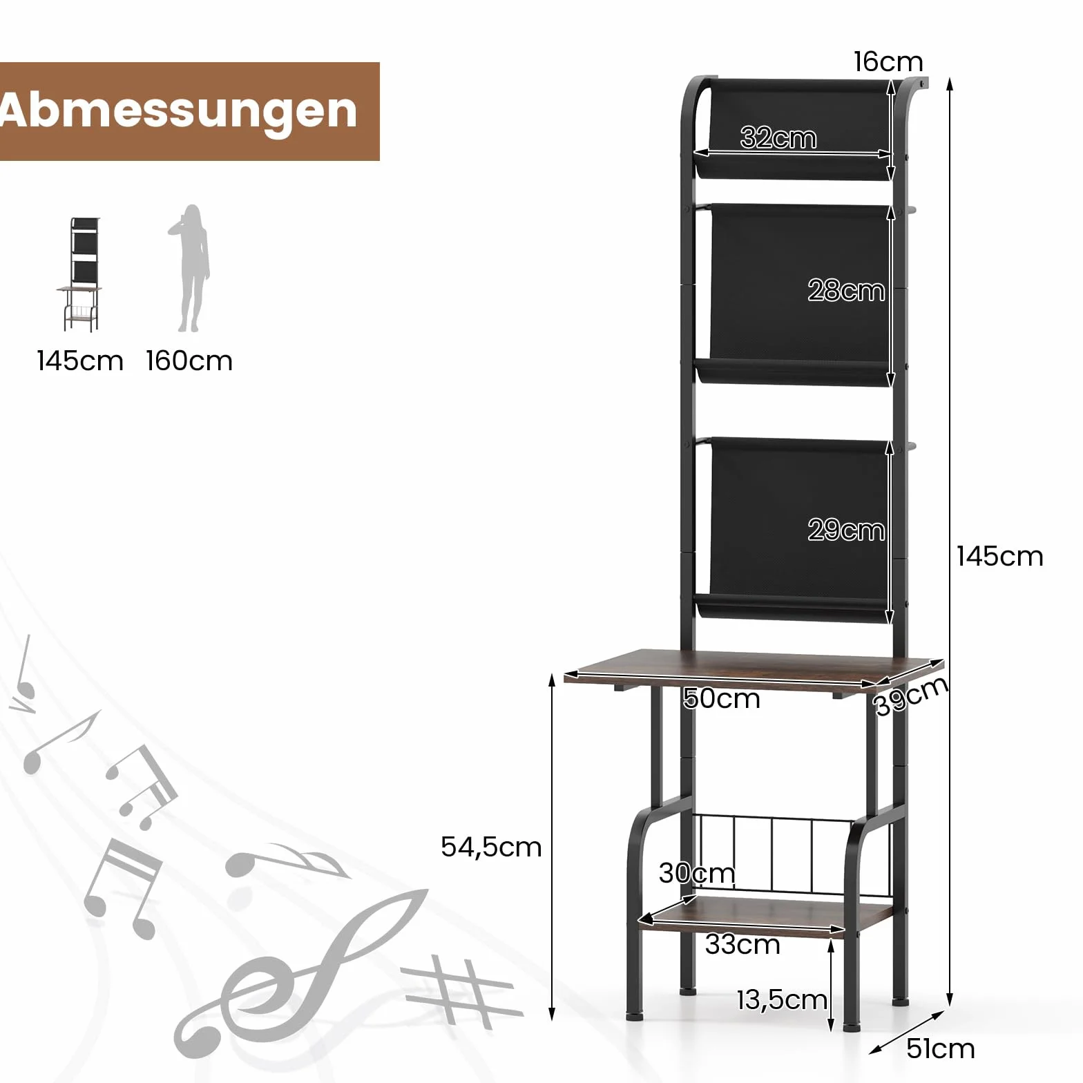 COSTWAY 5-poziomowy stojak na gramofony regał winylowy 50 x 51 x 145 cm kawowy