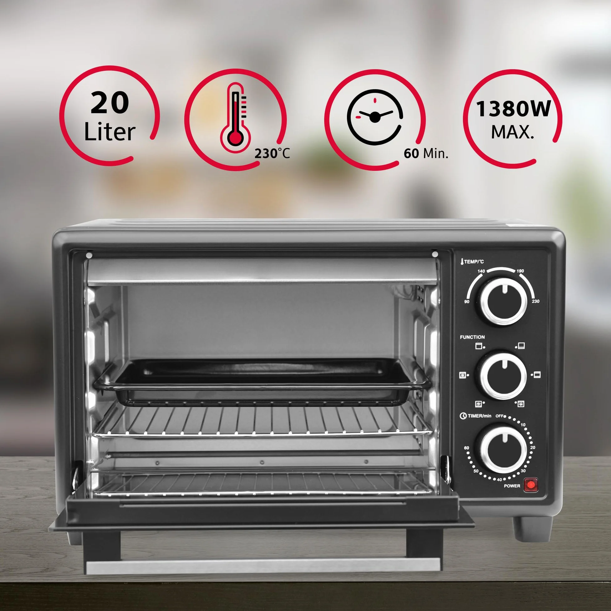 OptimumX mini piekarnik 20 l z termoobiegiem 1380 W czarny