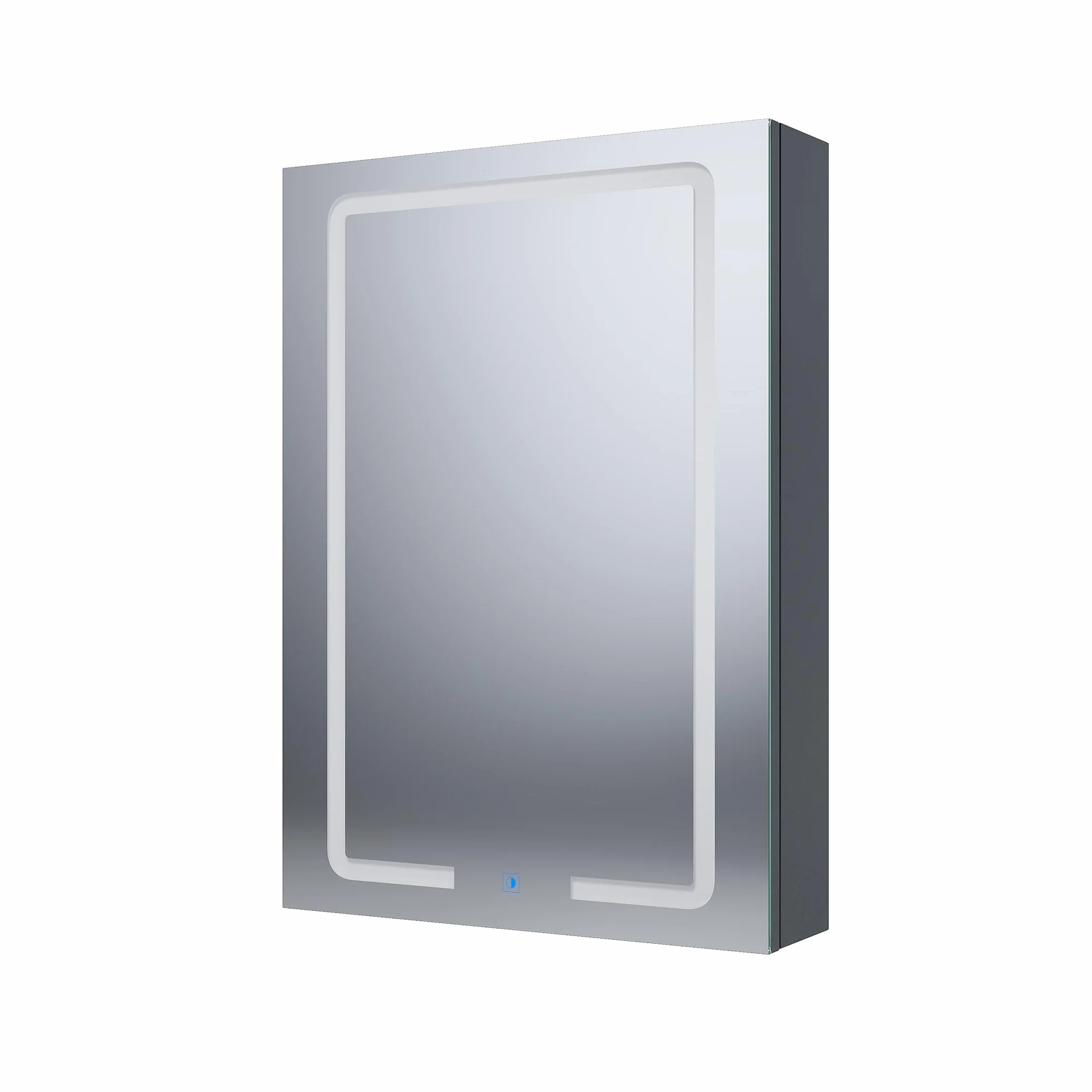SONNI Szafka z lustrem LED z organizerem na kosmetyki, 50 x 70 cm, gniazdko elektryczne i 3-krotne powiększenie, 3 kolory światła, możliwość przyciemniania – ciemnoszara