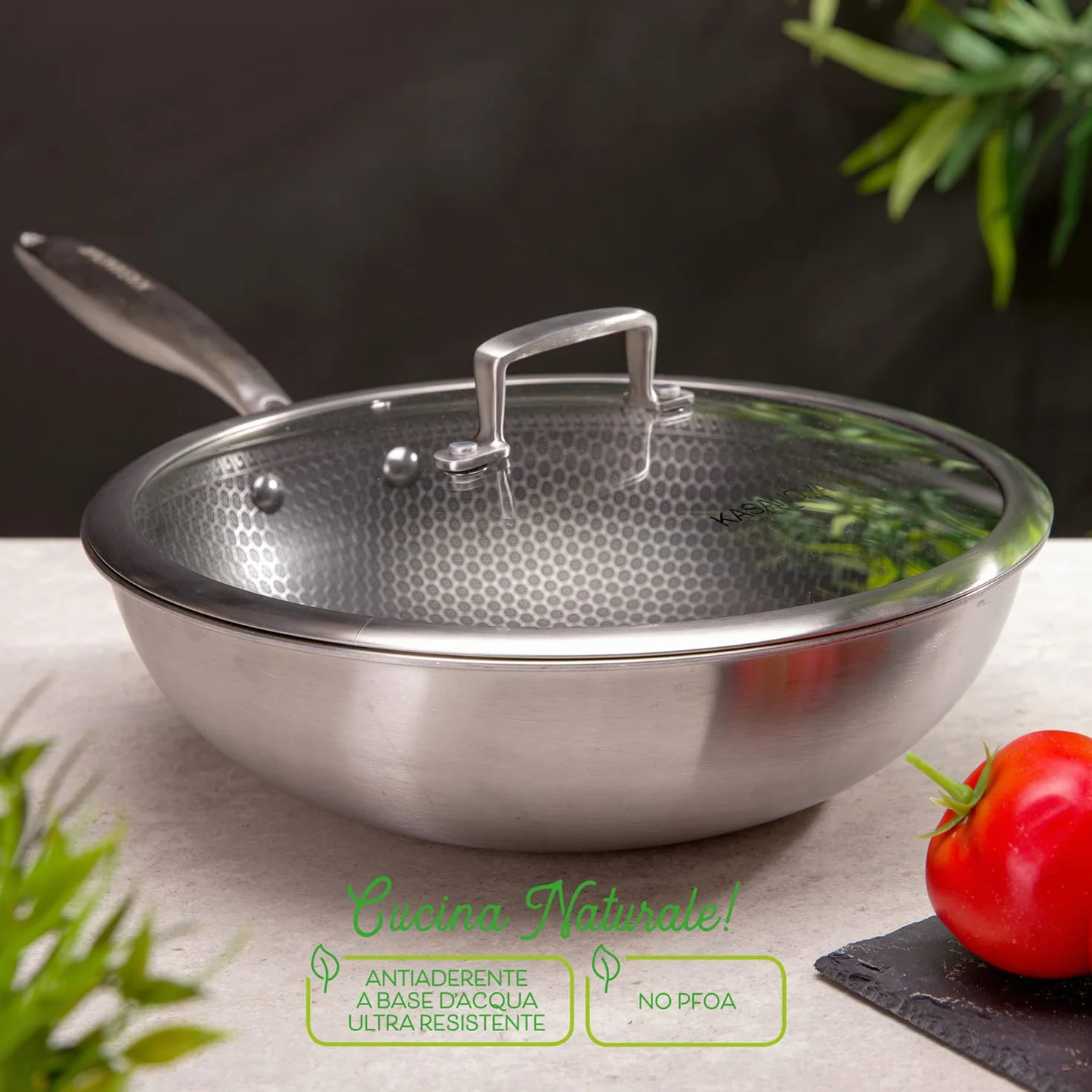 Wok trójwarstwowy 28 cm z pokrywą