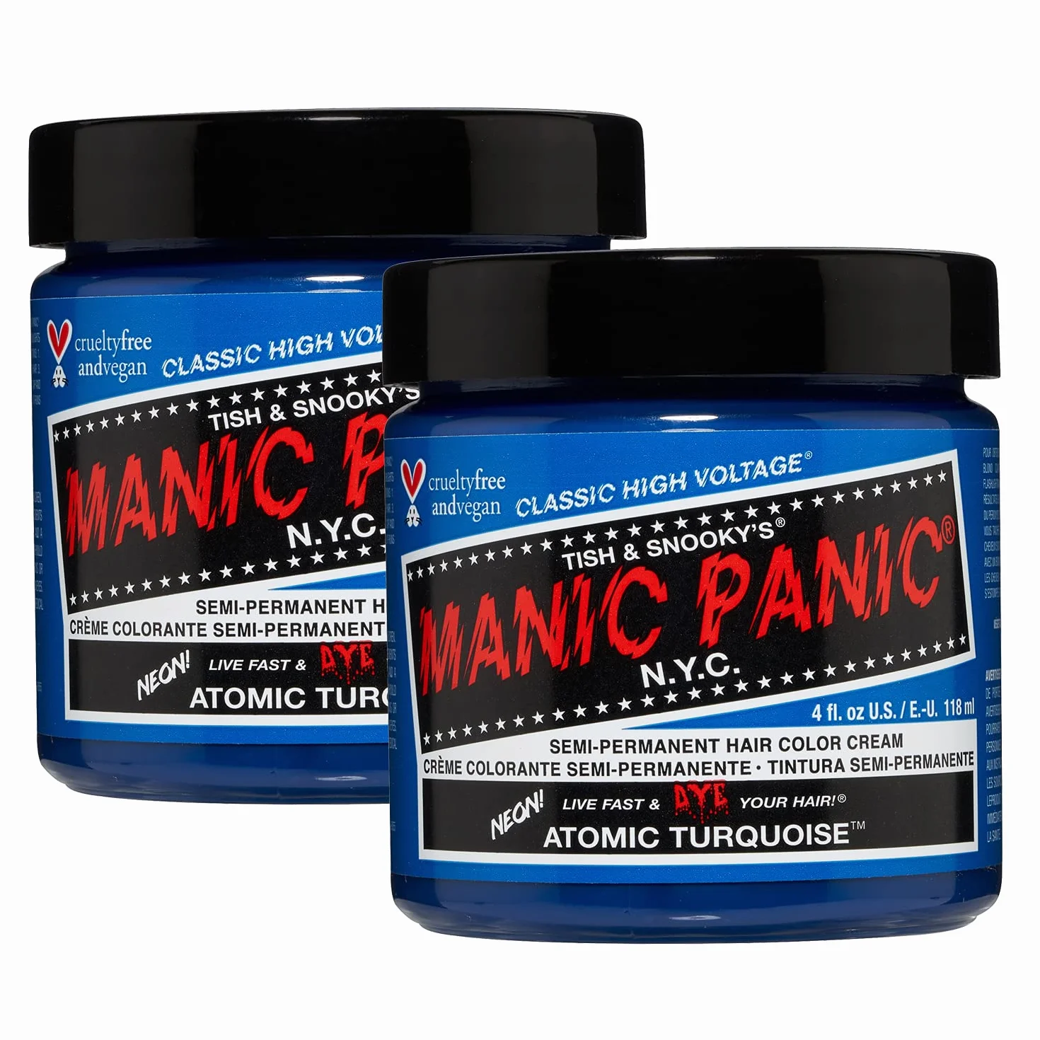 Manic Panic Atomic Turquoise Classic Cream, wegańska i nietestowana na zwierzętach półtrwała farba do włosów, 2 x 118 ml