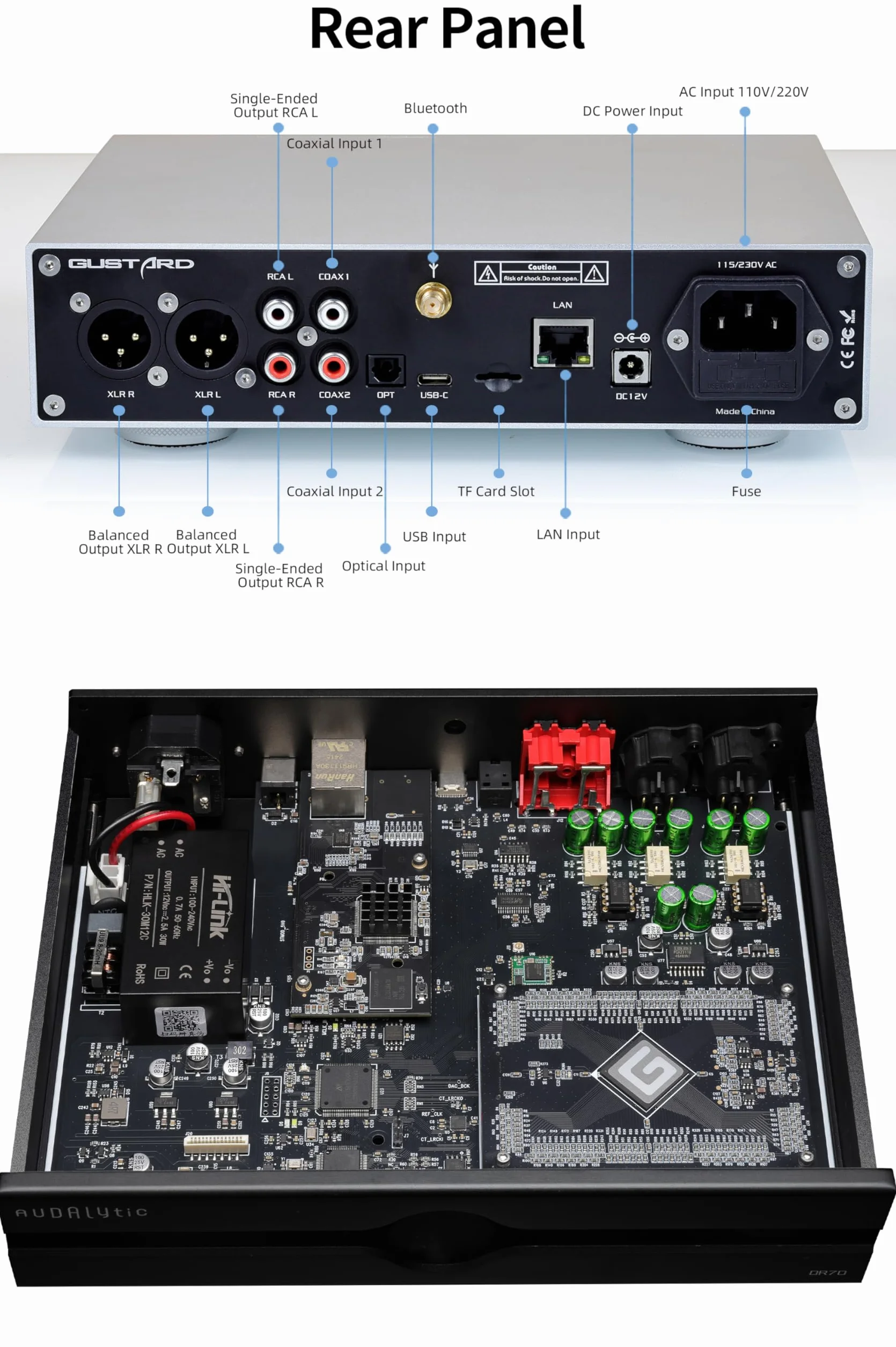 Fanmusic Gustard Audalytic DR70N R2R Network Streaming Desktop DAC z pilotem zdalnego sterowania (czarny)