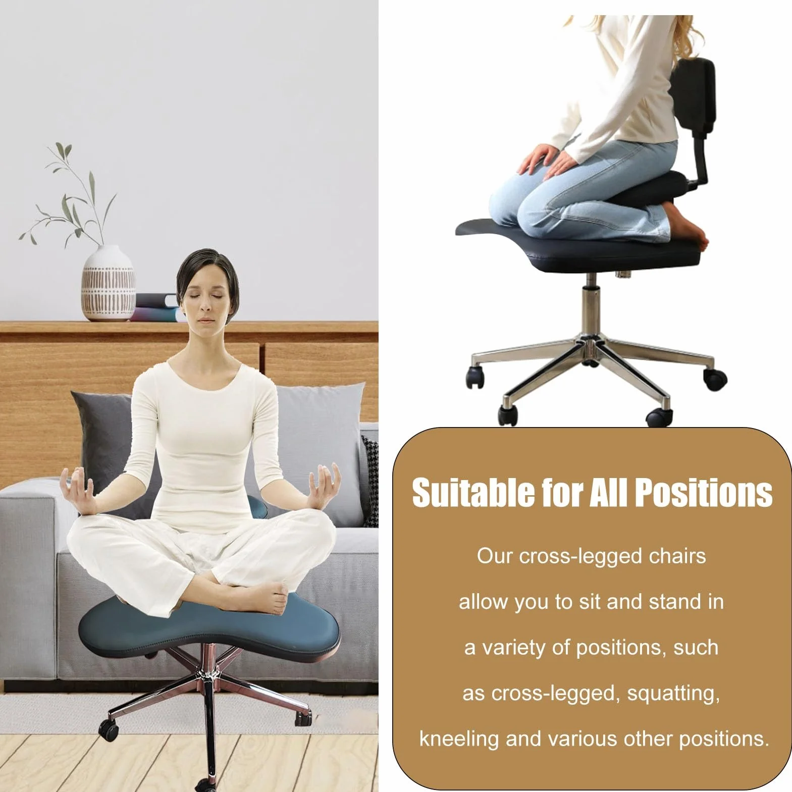 Ergonomiczne Krzesło do Medytacji Krzyżowe z Kołami Regulowane Białe