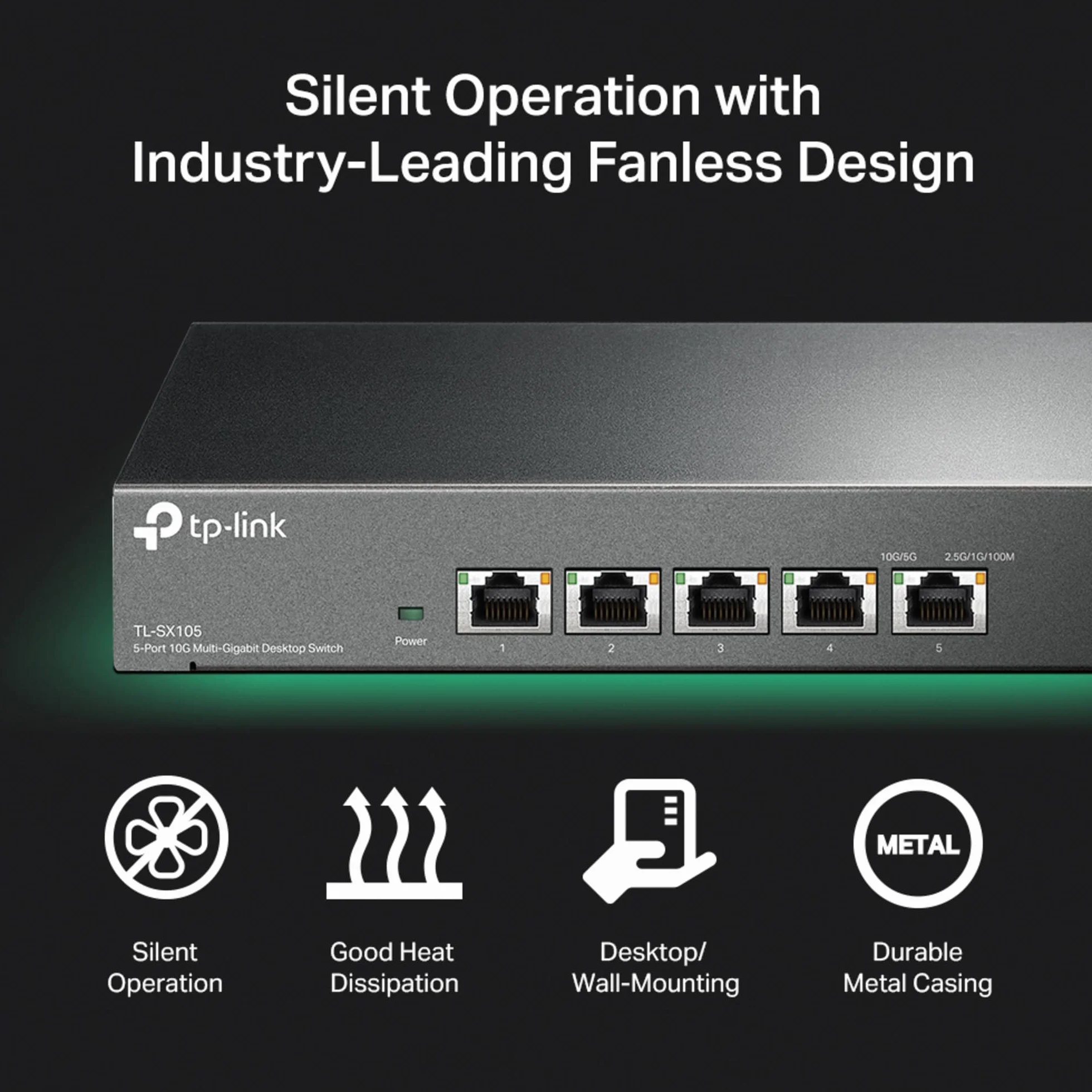 TP-Link TL-SX105 | 5-Portowy przełącznik 10G | Desktop | Plug and Play | Bez wentylatora