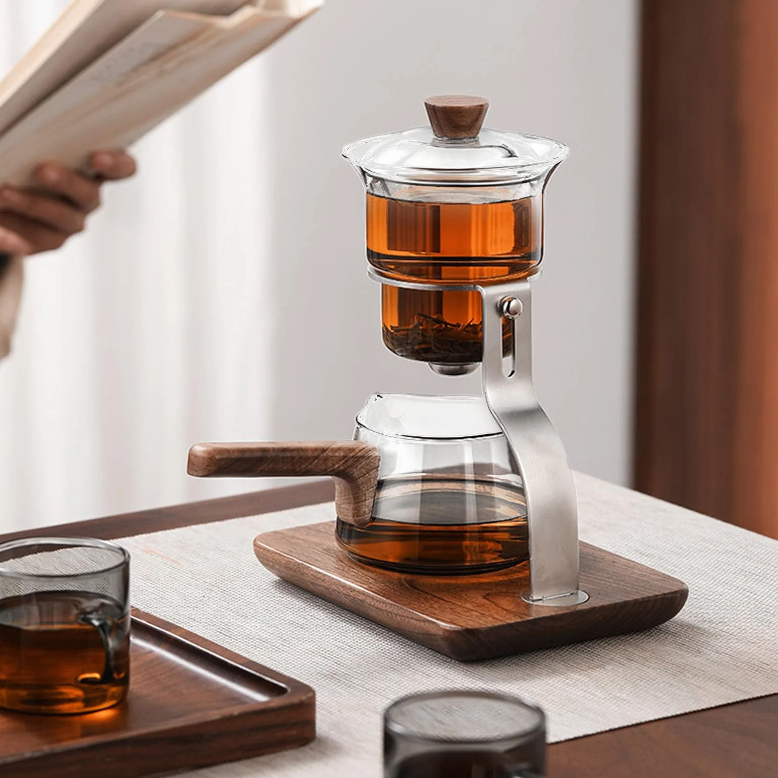 Szklany Zestaw do Herbaty Automatyczny 350 Ml Obrotowy Dzbanek Magnetyczny