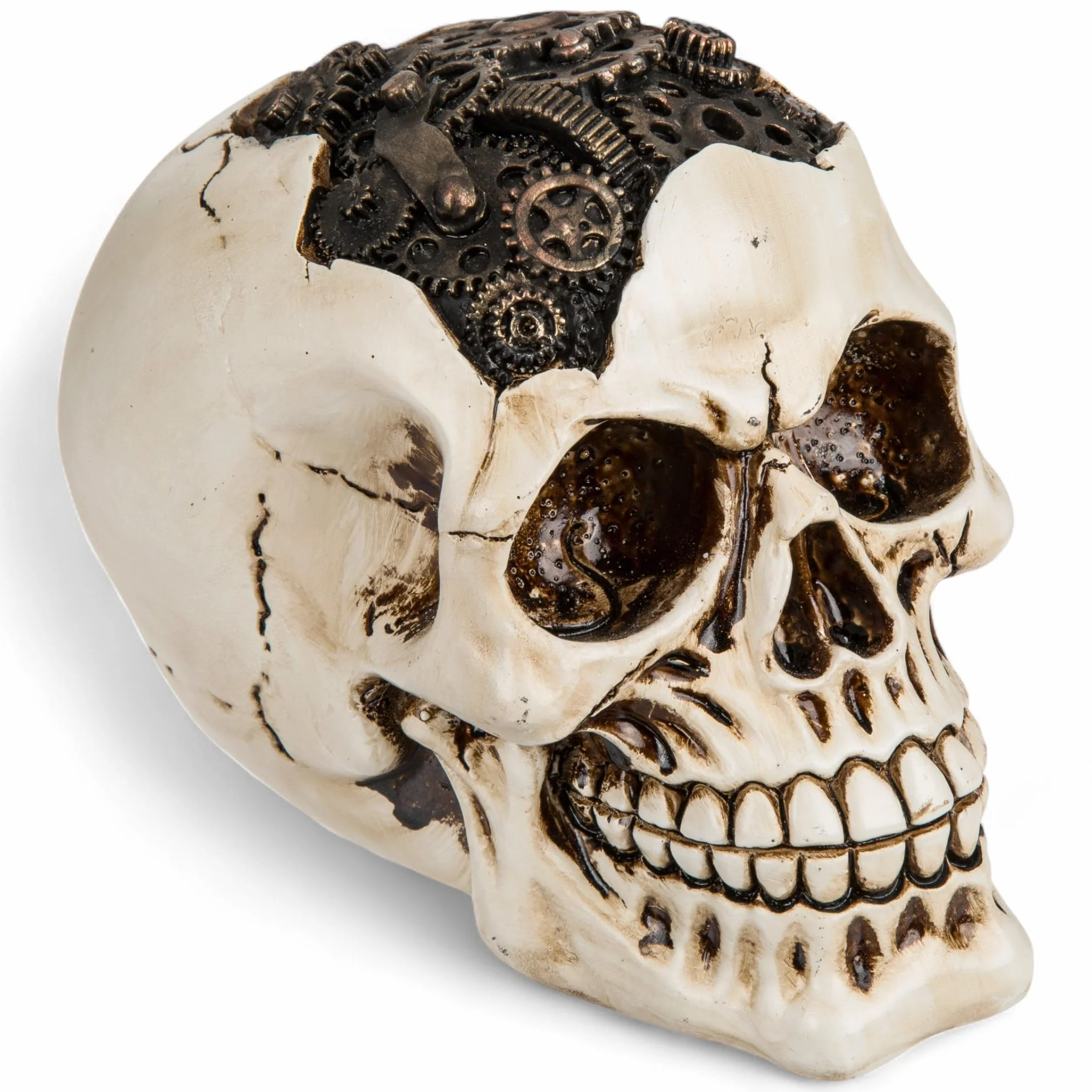 MIJOMA Dekoracyjna czaszka steampunk cyborg 16 cm figurka z żywicy poliestrowej industrialna gotycka dekoracja vintage Halloween
