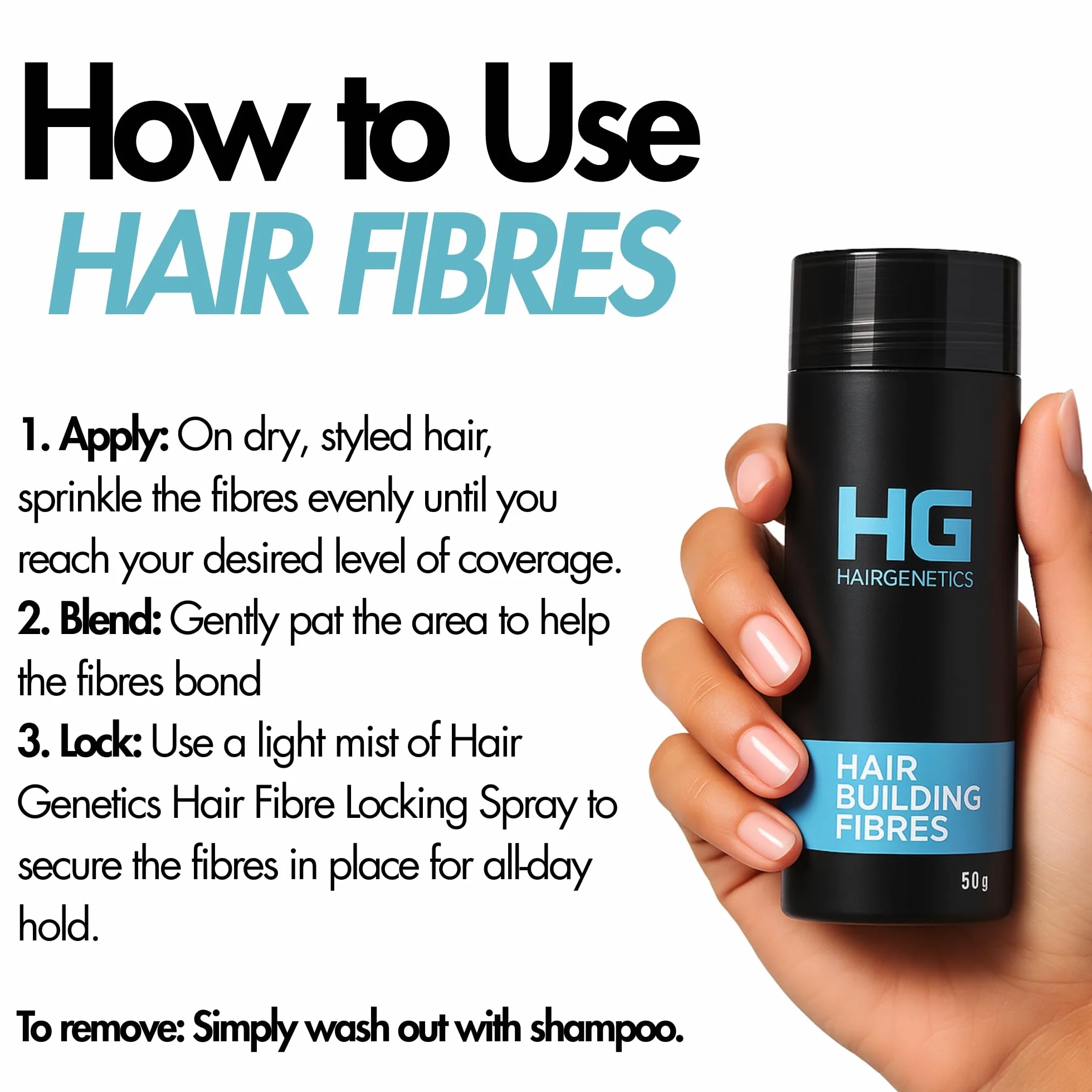 Hair Genetics Zaawansowane włókna do budowania włosów, duże opakowanie uzupełniające 50 g (czarne)