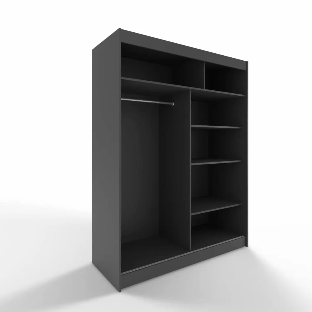 ML Furniture L3 szafa na ubrania z drzwiami przesuwnymi 120 cm z lustrem – meble do sypialni, przechowywanie – szafka wielofunkcyjna – kolor: czarny