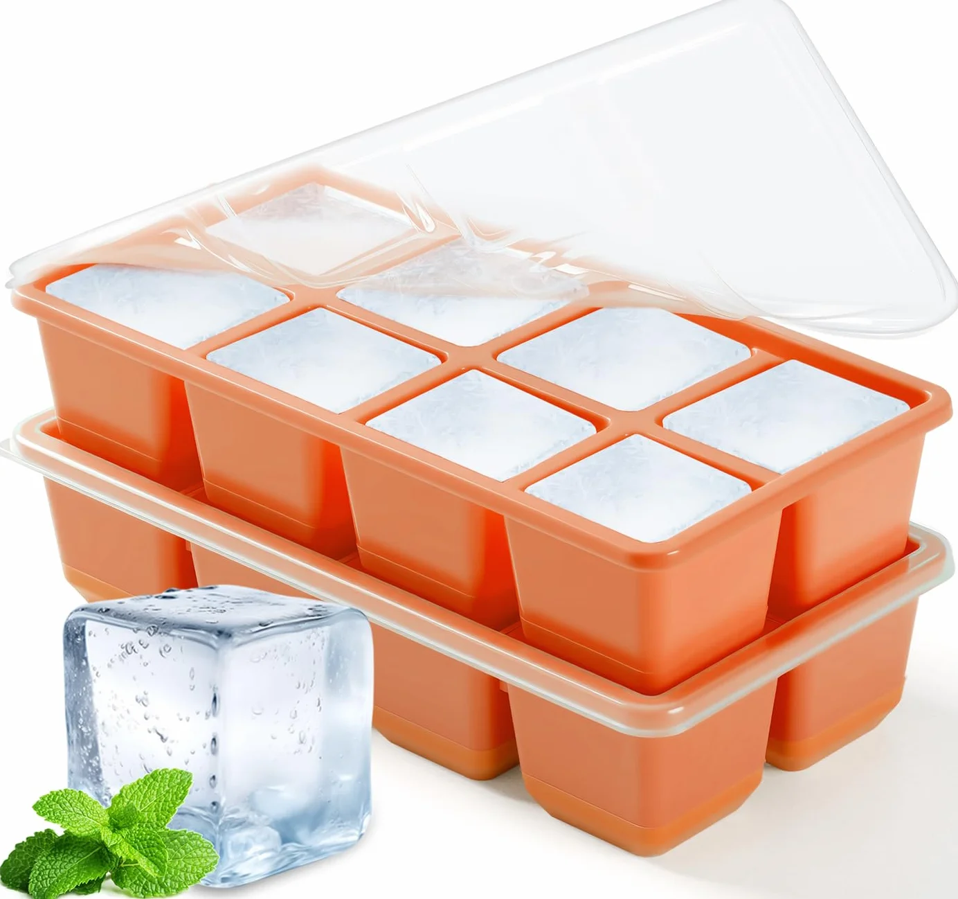 Duża Foremka do Lodu z Pokrywką 2pcs Pomarańczowa