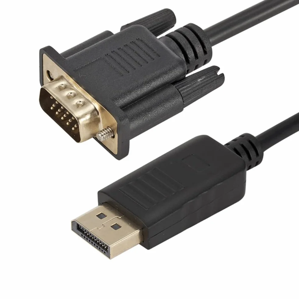 Adapter Kabla na VGA 1,8 M, Męski Konwerter DisplayPort na VGA z Pozłacanymi Złączami, Obsługa Rozdzielczości Wideo 1080P dla Monitora Komputerowego (Black)