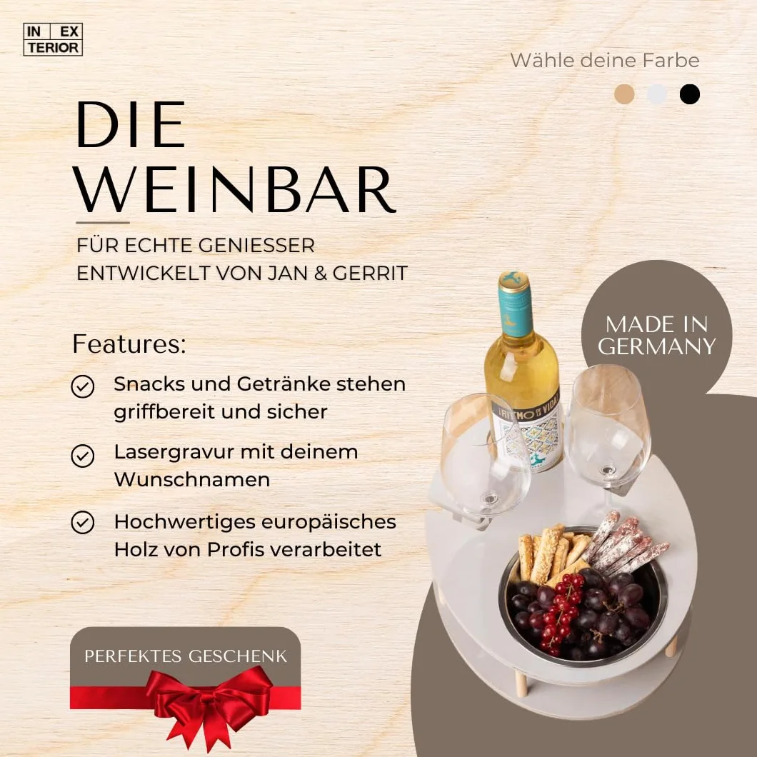 INEXTERIOR WeinBar uchwyt na wino na kanapę ręcznie wykonany w Niemczech szary